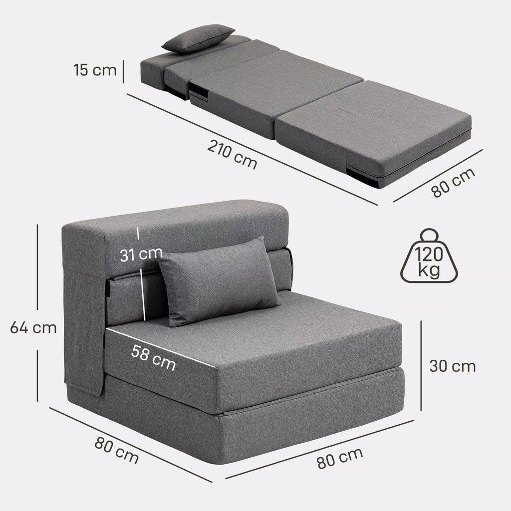 Grindų sofa su čiužinio ir miegojimo funkcija, minkštasuolis, putų poliuretanas, pilka