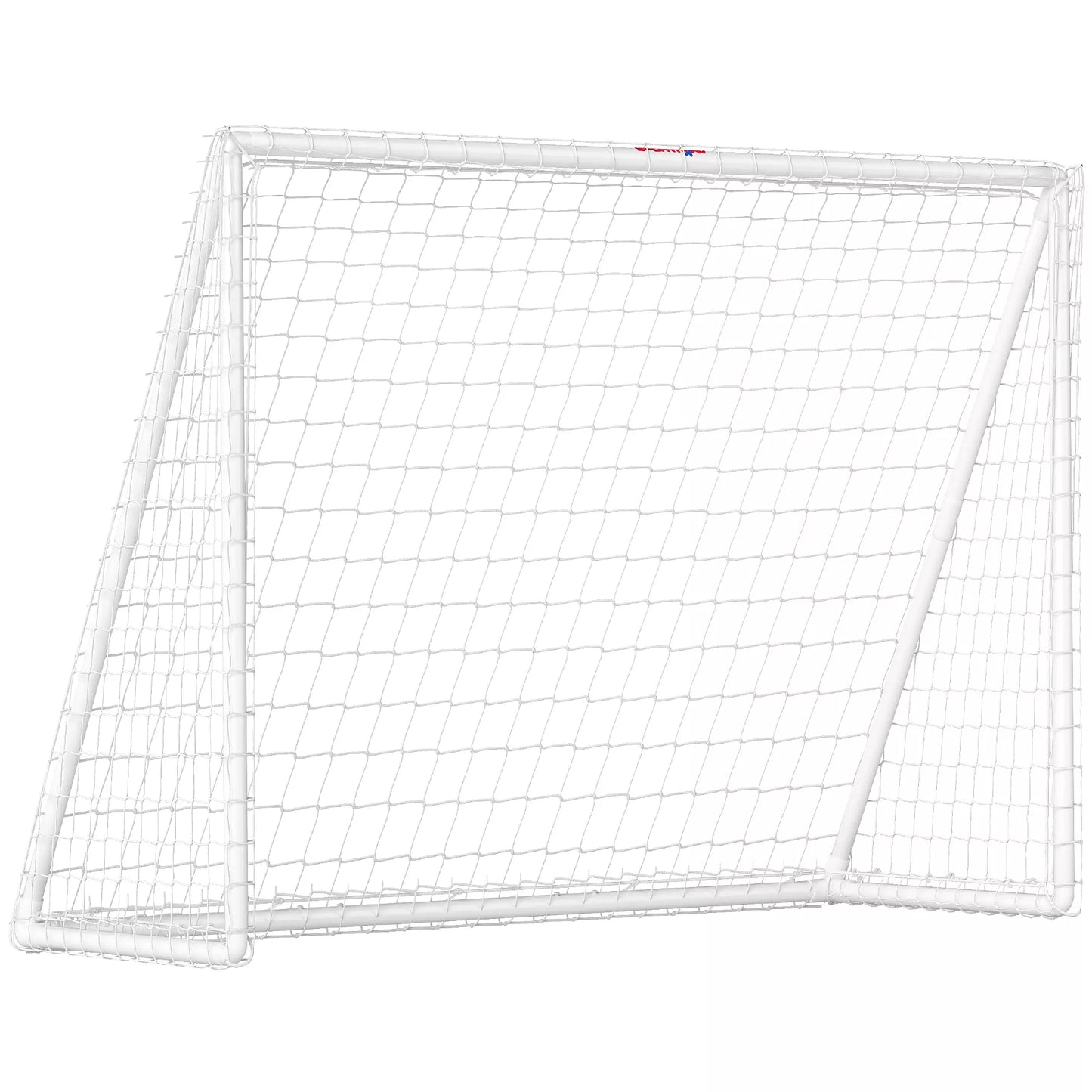 Futbolo vartai, tvirtas tinklas, plastikinis rėmas, įtvirtinimo kuoliukai, 240 ilgis x 90 plotis x 180 aukštis cm, balta spalva