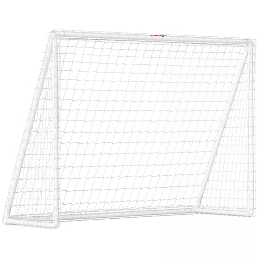 Futbolo vartai, tvirtas tinklas, plastikinis rėmas, įtvirtinimo kuoliukai, 240 ilgis x 90 plotis x 180 aukštis cm, balta spalva