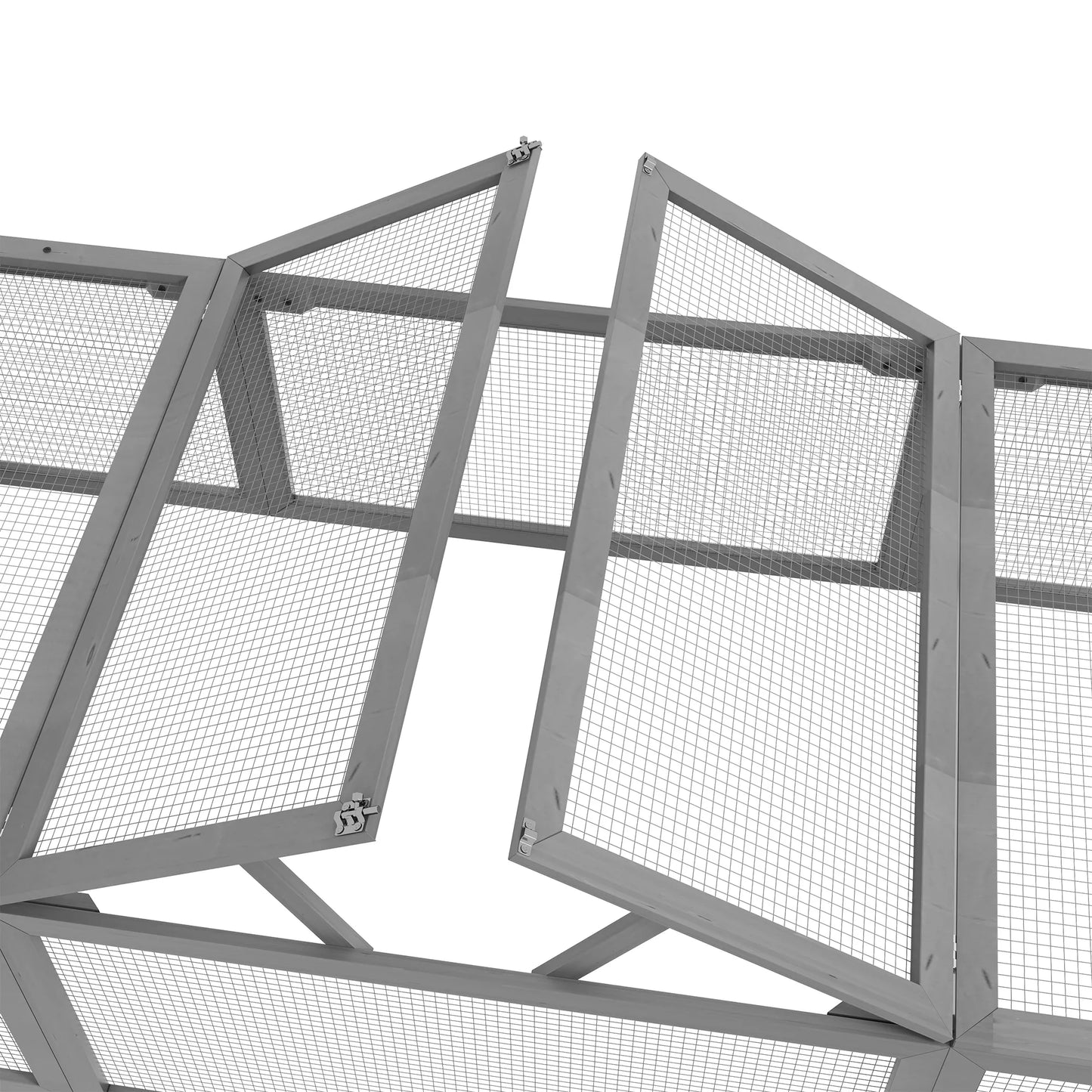 Lauko voljeras smulkiems gyvūnams, atlenkiamas stogas, eglės mediena, pilkas