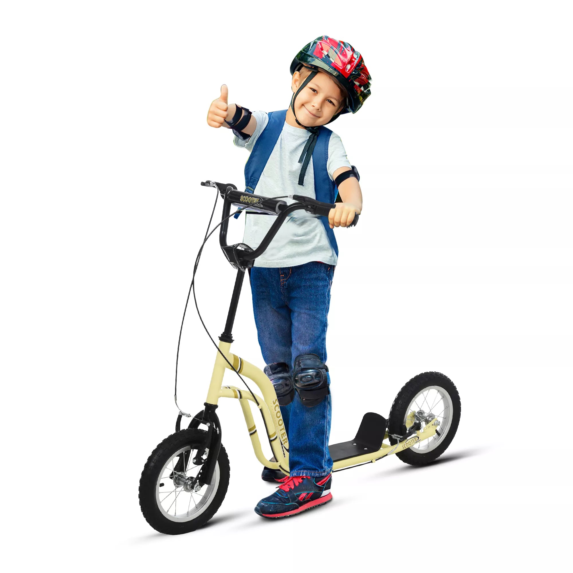 Vaikiški paspirtukai nuo 5 metų Scooter Vaikiški paspirtukai Paspirtukai Miesto paspirtukai Vaikiški paspirtukai Kickboard su pneumatinėmis padangomis 12 colių Guma Aliuminis Smėlio spalvos 120 x 58 x 85-95 cm