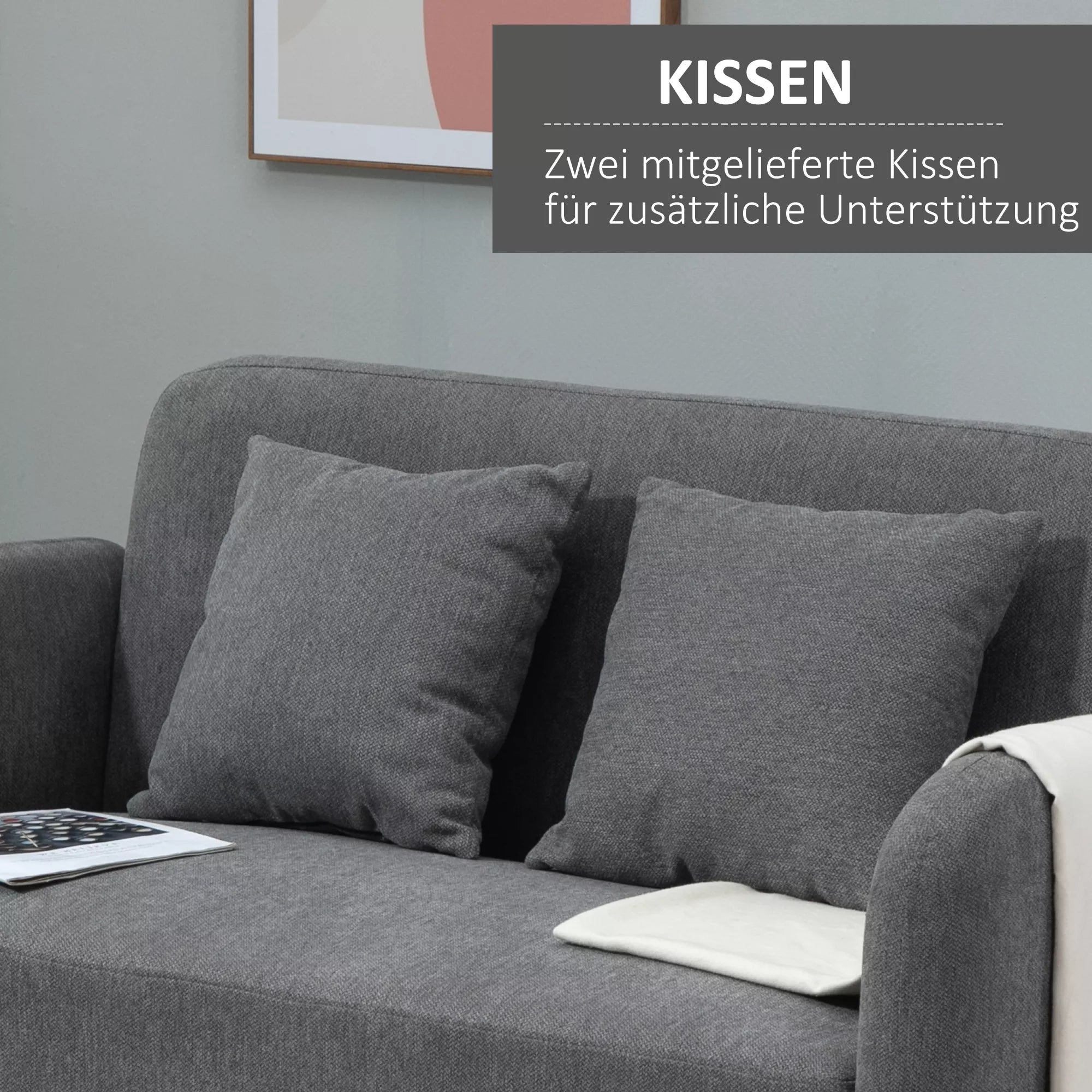 2 vietų sofa su 2 pagalvėlėmis, maža loveseat su Samtopik Modern minkšta sofa, skirta svetainei, miegamajam, mažai patalpai, pilkos spalvos, 130 x 70 x 80 cm