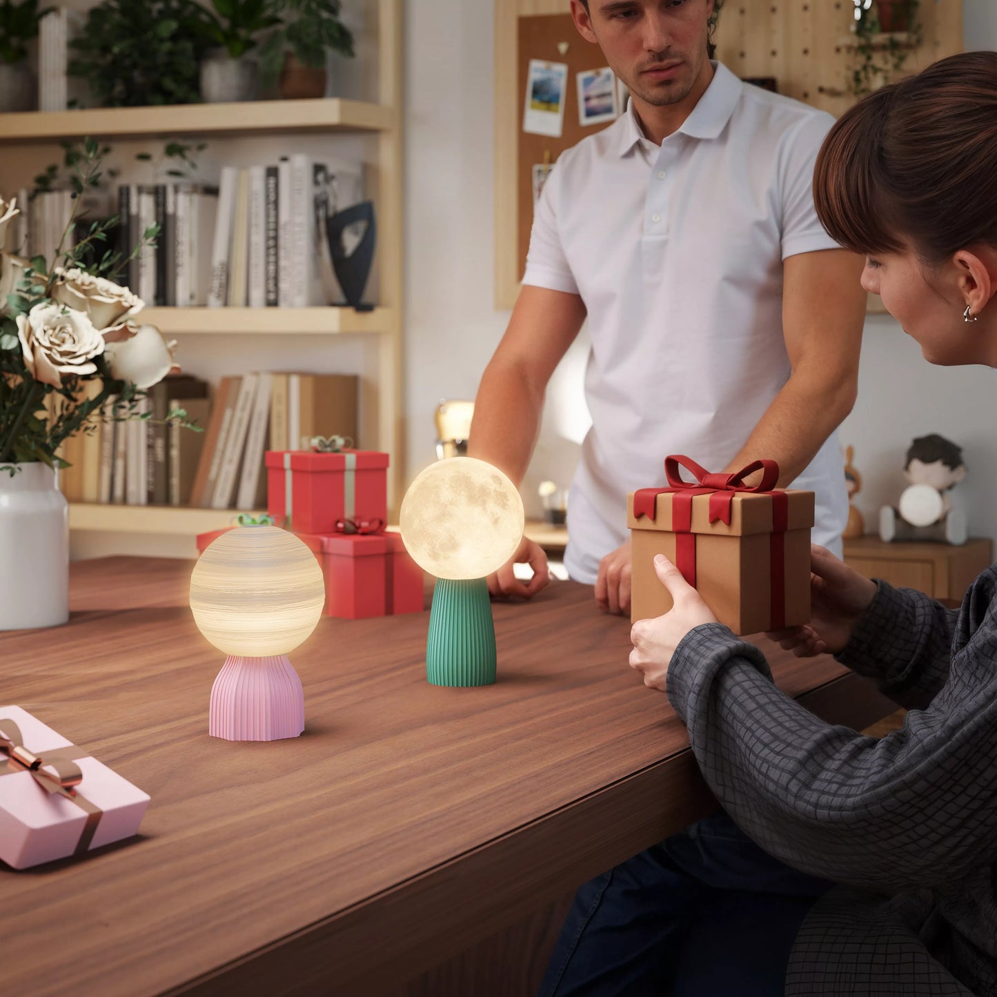 Stalo lempų rinkinys planetų dizaino, 3 spalvų, USB, plastikas, baltas