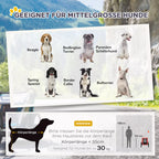 Infografika su priekabos tinkamomis šunų veslėmis iki 30 kg, beagle ir spanielis pavyzdžiai
