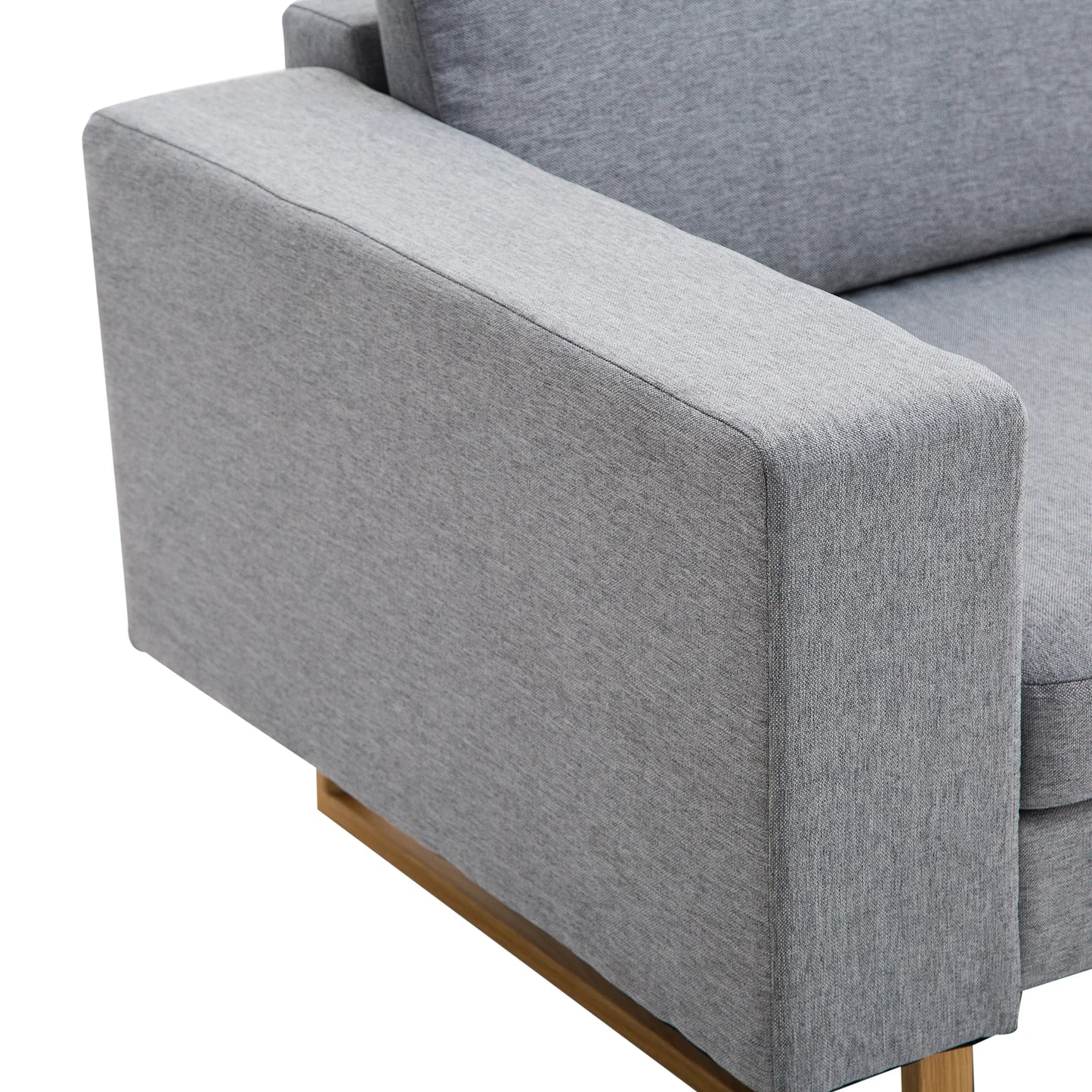 ® 2 vietų sofa, audinio sofa, kampinė sofa, minkšta sofa su porankiais, medinė, šviesiai pilka, 145 x 82 x 78 cm