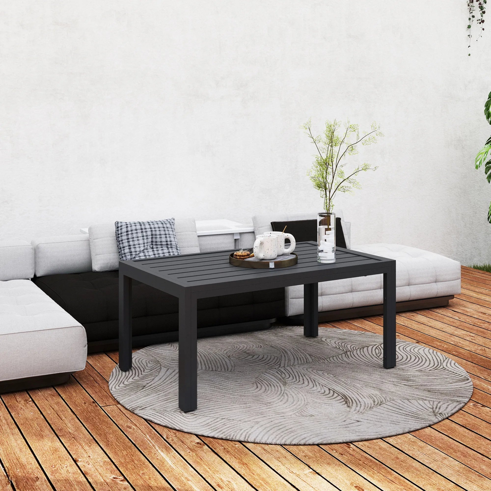 Pagalbinis stalas Balkono stalas iš plieno Stačiakampis kavos stalas Atsparus atmosferos poveikiui Sodo stalas 101,5x61x46 cm Pilkos spalvos
