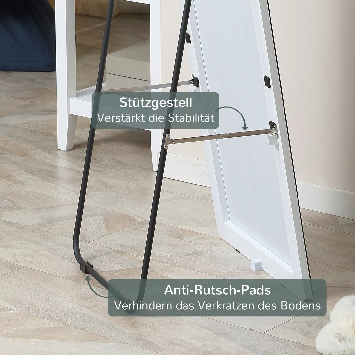 Pastatomas veidrodis, sieninis veidrodis, viso kūno veidrodis, aliuminis, 45 cm x 37 cm x 158,5 cm, sidabrinis