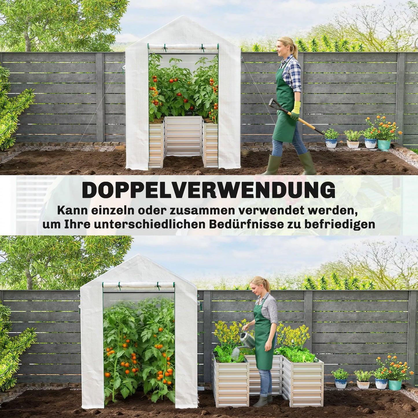 Pomidorų šiltnamis Plėvelinis šiltnamis su aukštu lysve Ritininiu vartu Langu Pasviru stogu 141 x 141 x 190 cm Balta