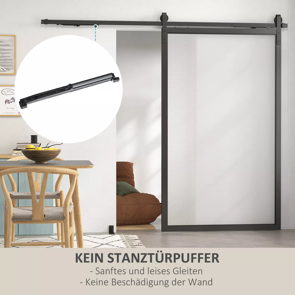 Stumdomų durų komplektas, tylus ir lengvai atidaromas, medinėms ir cementinėms sienoms, 244cm, plienas, juodas