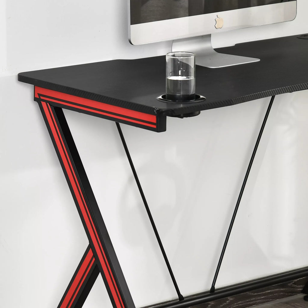 HOMCOM Žaidimų stalas, rašomasis stalas su ausinių laikikliu ir puodelio laikikliu, plienas + MDF, juodas 105 x 55 x 75 cm
