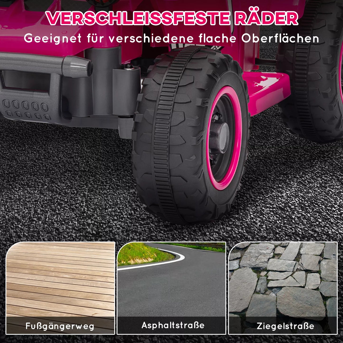 Elektrinis keturratis vaikams, varomas akumuliatoriumi, važiuoja pirmyn ir atgal, su LED žibintais, 18-36 mėnesių, Rožinis