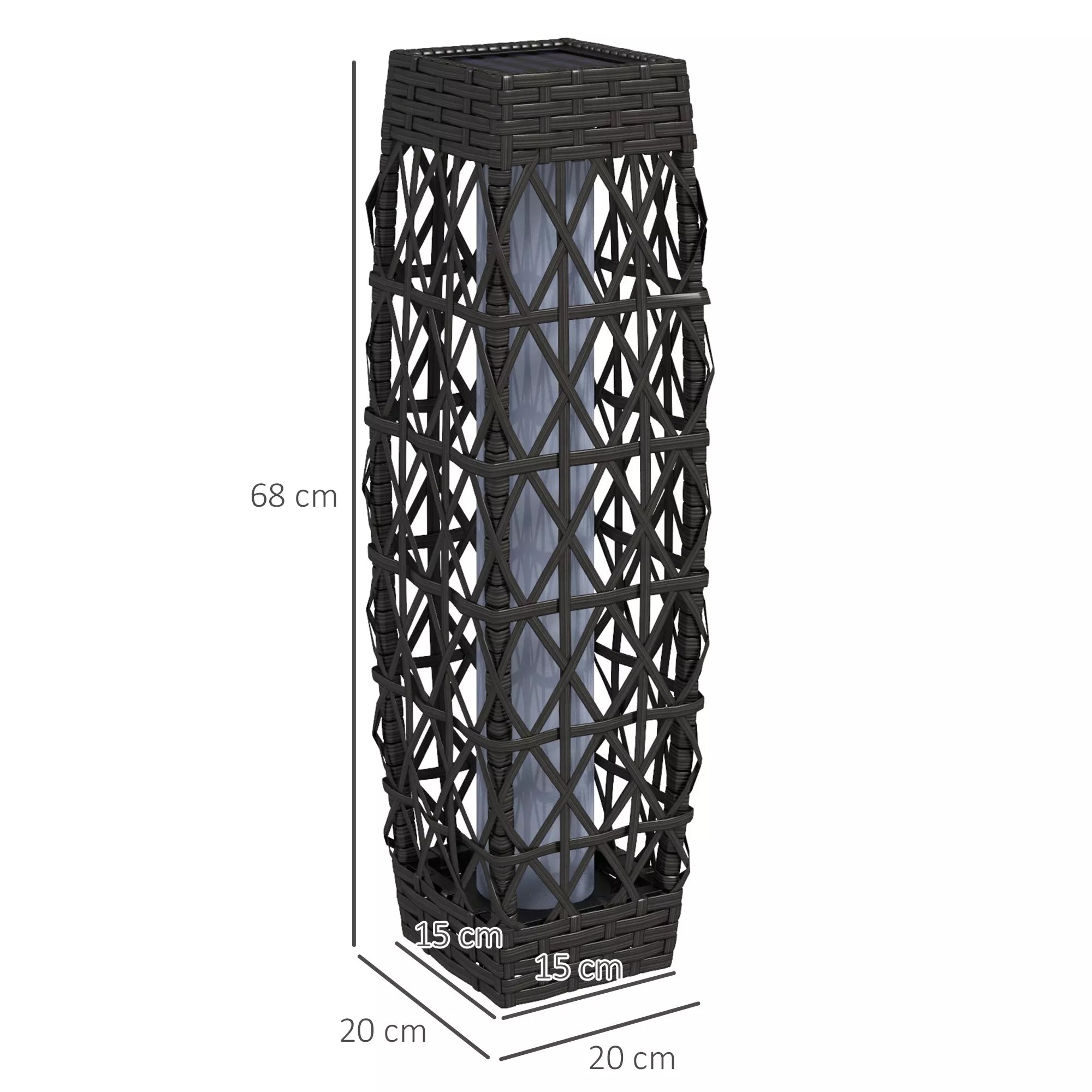 Rotaninis lauko šviestuvas, saulės energija maitinama sodo lempa, automatinis įjungimas, LED, atsparus oro sąlygoms, metalinis rėmas, 20 x 20 x 68 cm, pilkos spalvos