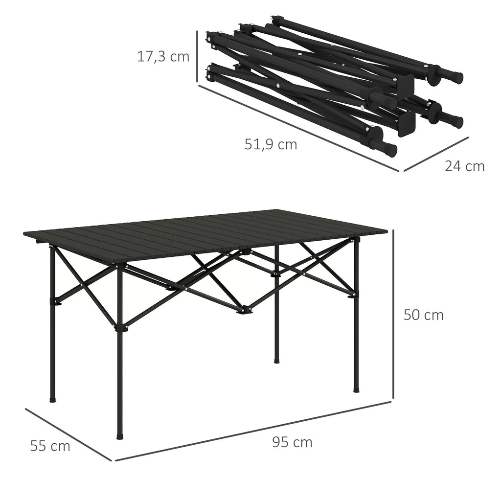 Kempingo stalas Sulankstomas stalas su suskleidžiamu stalviršiu Sodinis stalas iš aliuminio 2 asmenims 95 x 55 cm Juodas