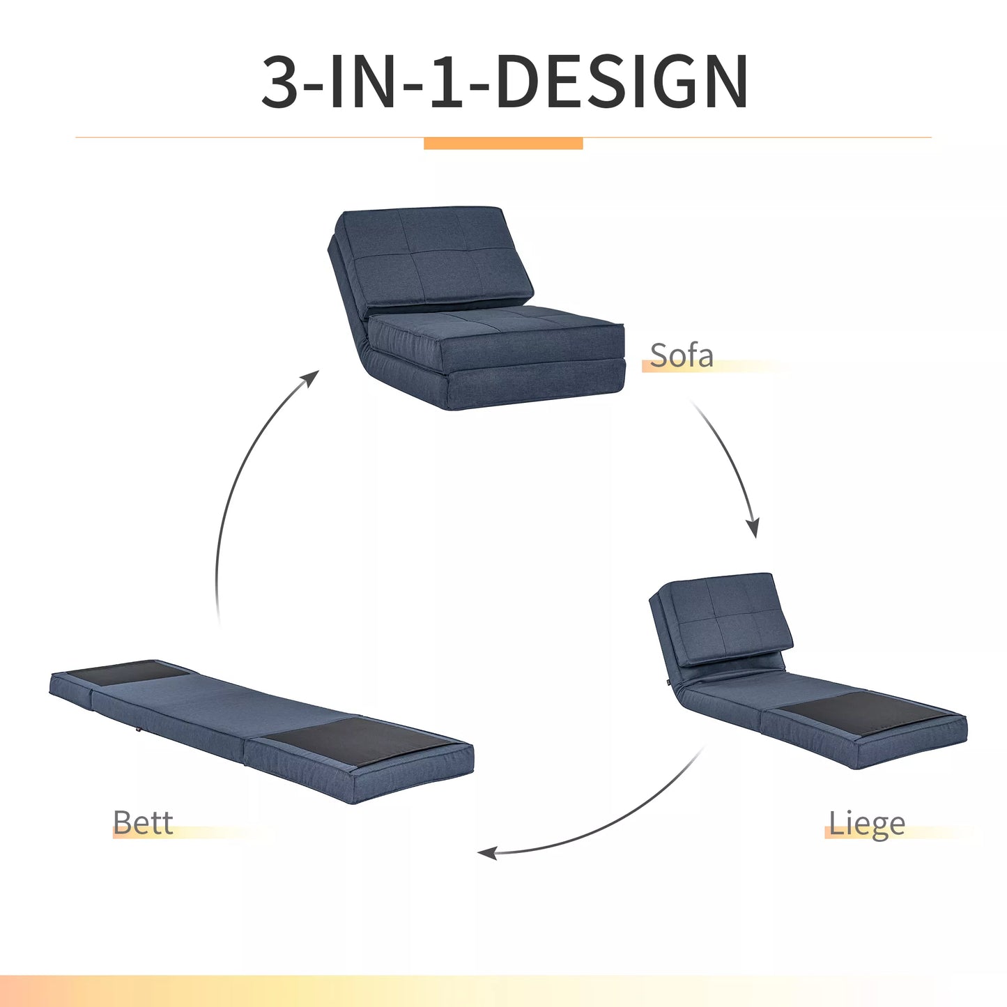 Sulankstoma ant grindų sofa, miegamoji kėdė, kėdė ant grindų, 5 padėčių reguliuojama, sulankstoma kėdė, miegamoji sofa, sofa-lova, vienvietė sofa, mėlyna 61 x 73 x 58 cm