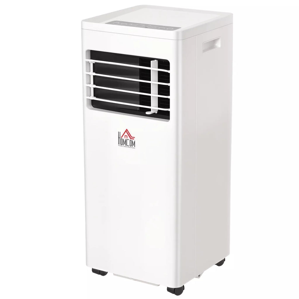 Mobilus oro kondicionierius, 7000 BTU, 3-in-1 įrenginys – vėsinimas, drėgmės šalinimas ir vėdinimas – oro sausintuvas, ventiliatorius, su nuotolinio valdymo pultu, 24 val. laikmačiu, 2 greičio režimais, skirtas 10–26 m² patalpoms, baltos spalvos