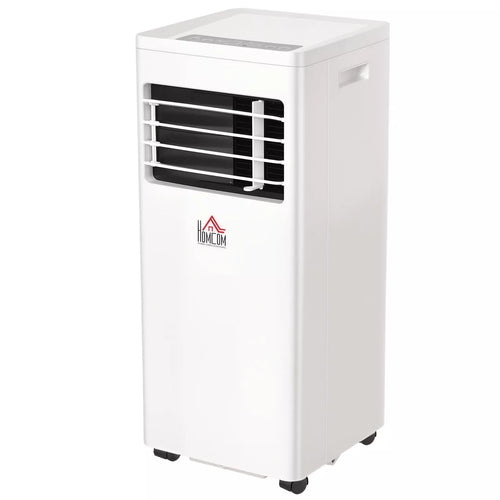 Mobilus oro kondicionierius, 7000 BTU, 3-in-1 įrenginys – vėsinimas, drėgmės šalinimas ir vėdinimas – oro sausintuvas, ventiliatorius, su nuotolinio valdymo pultu, 24 val. laikmačiu, 2 greičio režimais, skirtas 10–26 m² patalpoms, baltos spalvos