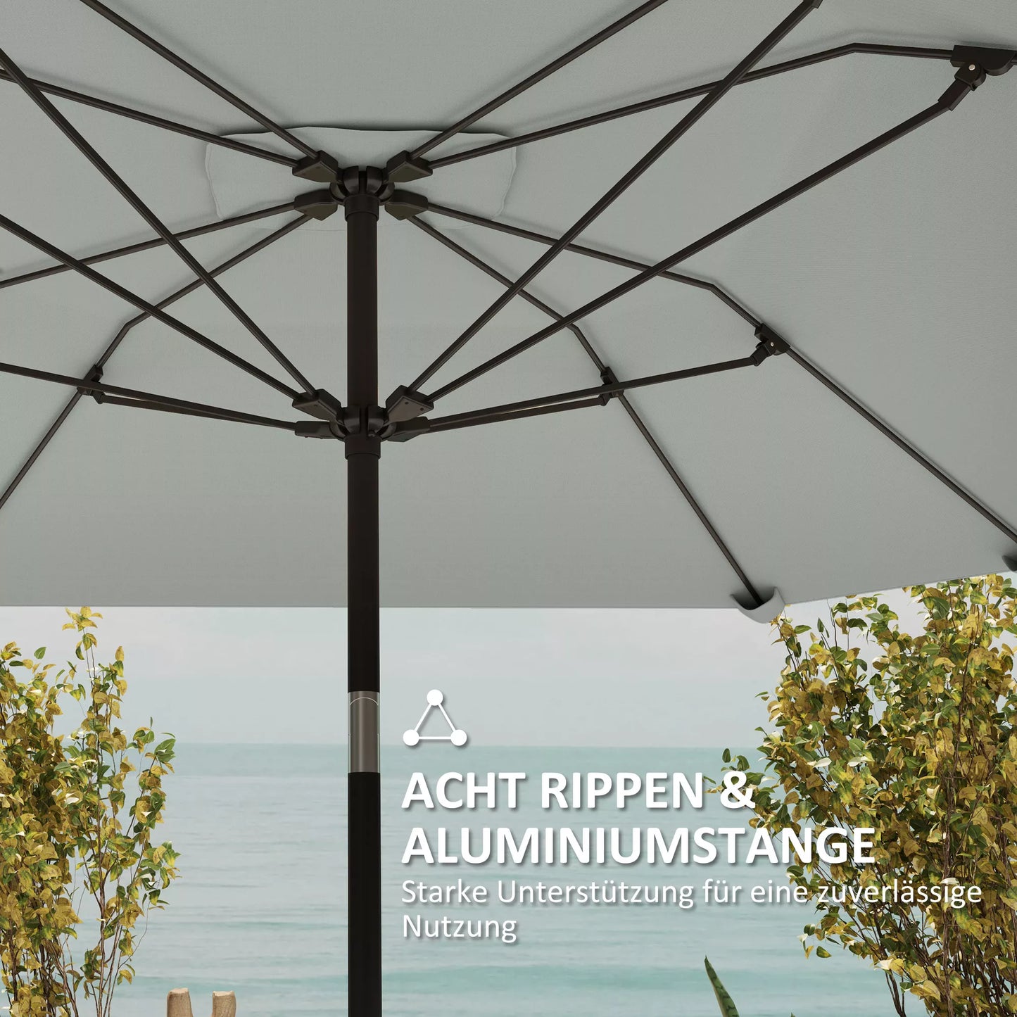 2,3 m skėtis nuo saulės be pagrindo, reguliuojamas terasos skėtis su rankenėle, poliesteris, aliuminis, stiklo pluoštas, tamsiai pilka