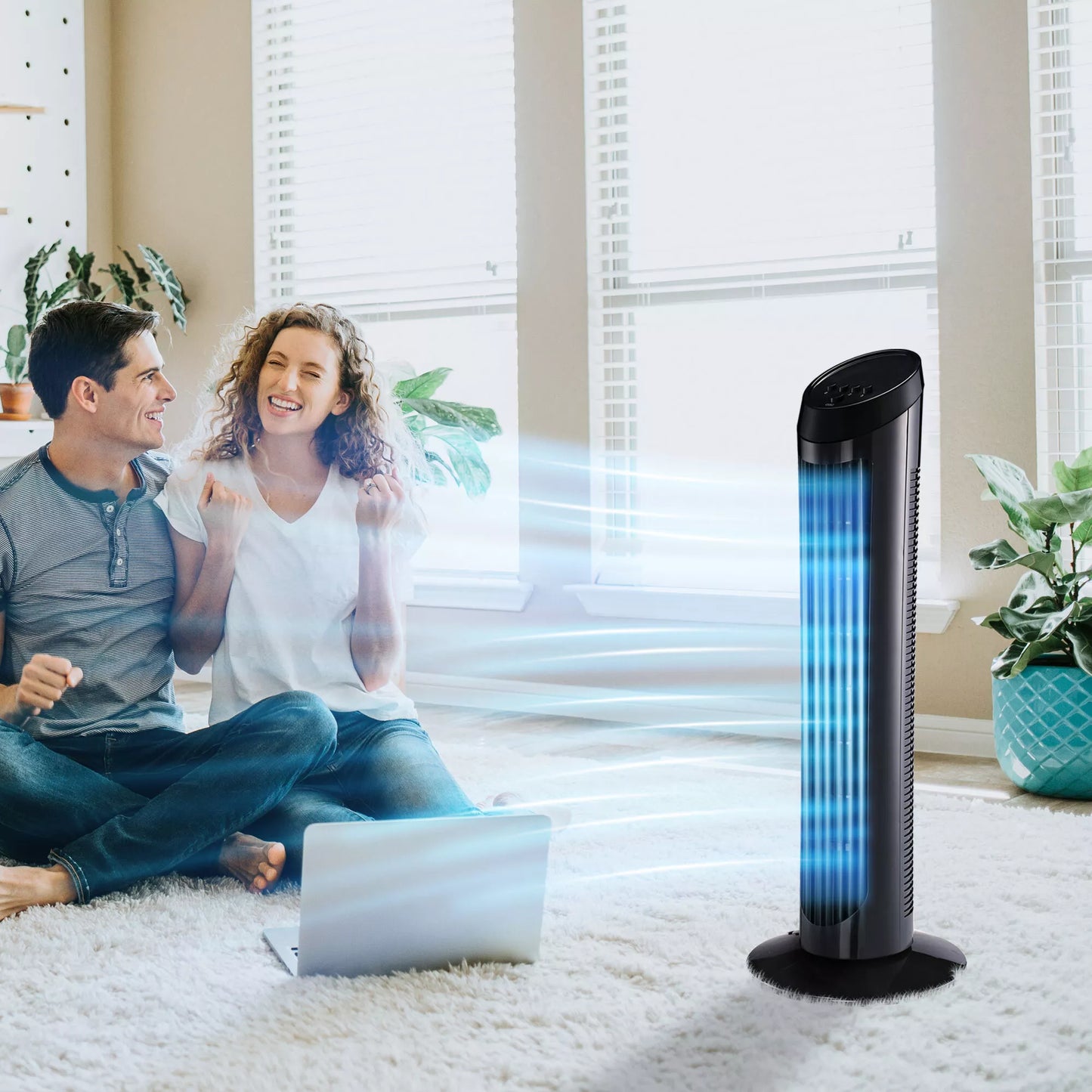 Stovinis ventiliatorius 45 W Bokštinis ventiliatorius Tylus ventiliatorius 3 ventiliacijos lygiai, 70° svyravimas, ABS, juodas, Ø27 x H75 cm