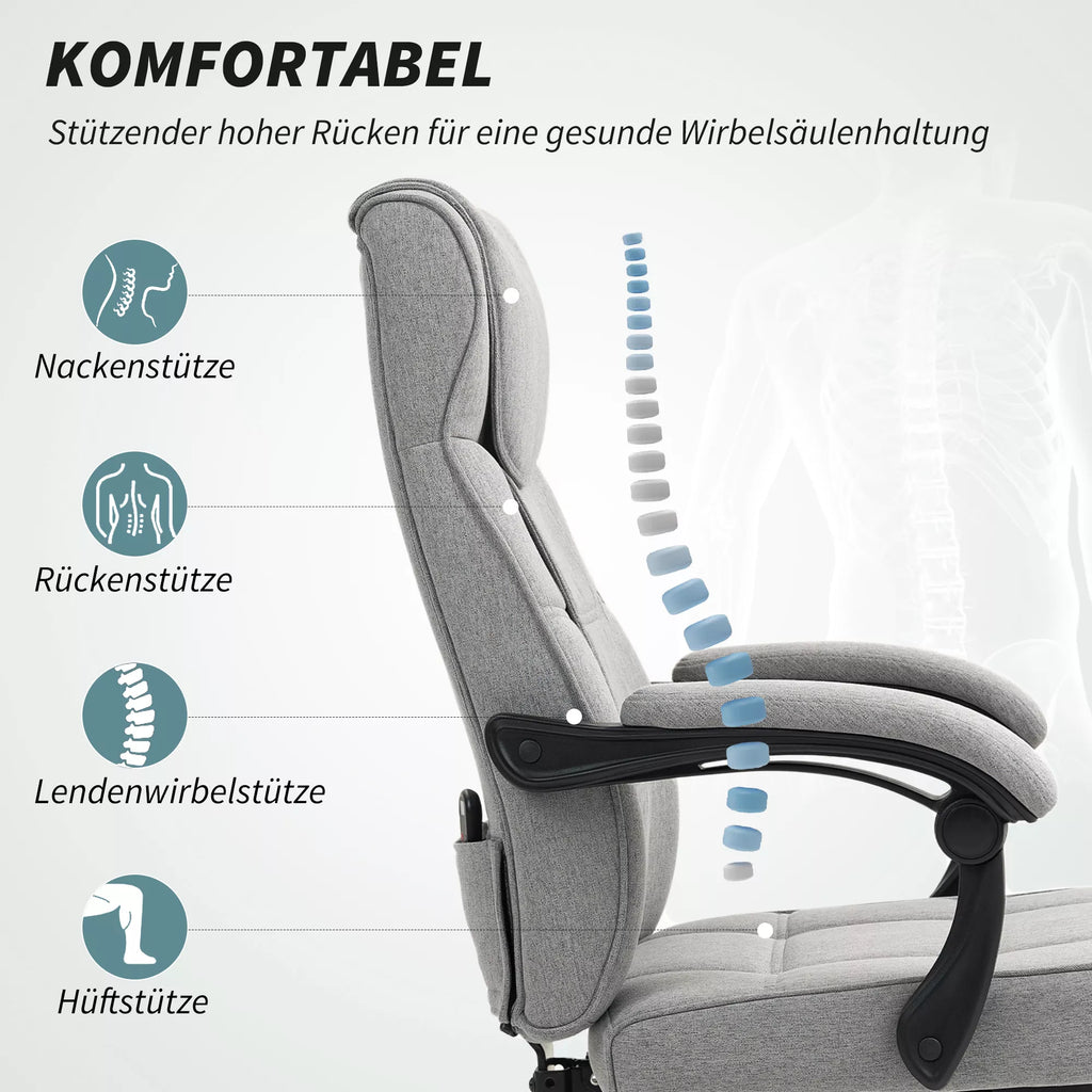 Ergonomiška biuro kėdė su masažo ir gulimosios padėties funkcija, pilkos spalvos, su kojų atrama