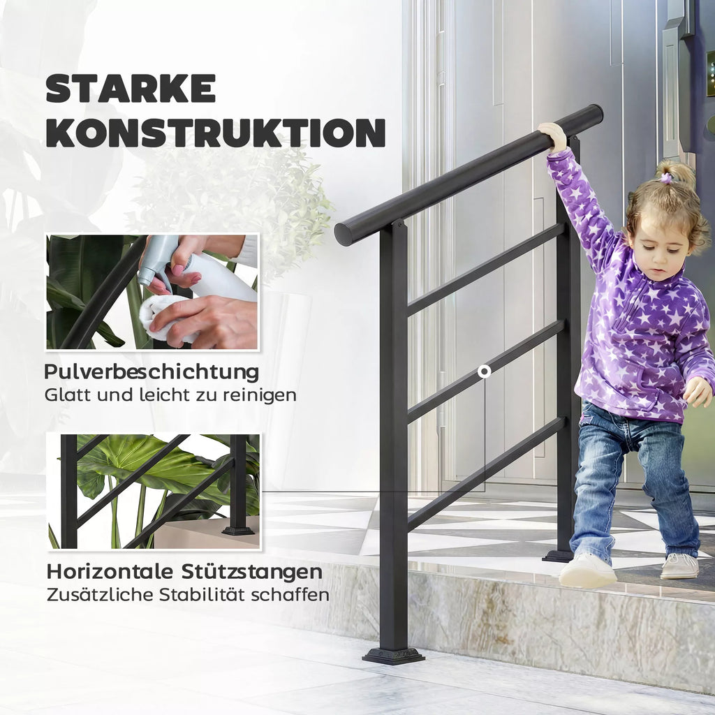 Laiptų turėklai 1–3 laipteliams, 94 cm, kampas reguliuojamas, rankena išorinė ir vidinė, metalas, juodos spalvos