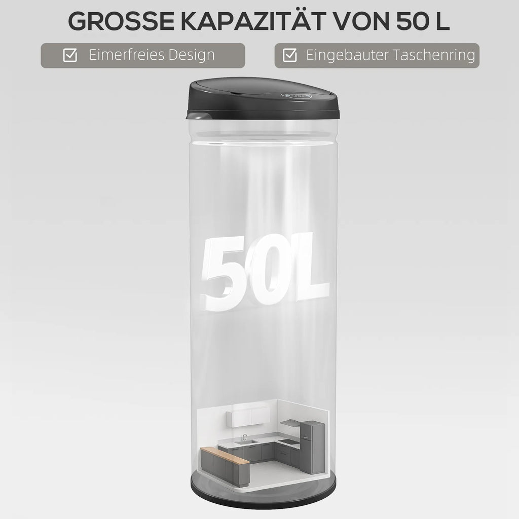 50 litrų talpos šiukšliadėžė su jutikliu ir „Soft-Close“ funkcija, neliestinė nerūdijančio plieno šiukšliadėžė higieniškoms virtuvėms, biurams, sidabrinės spalvos