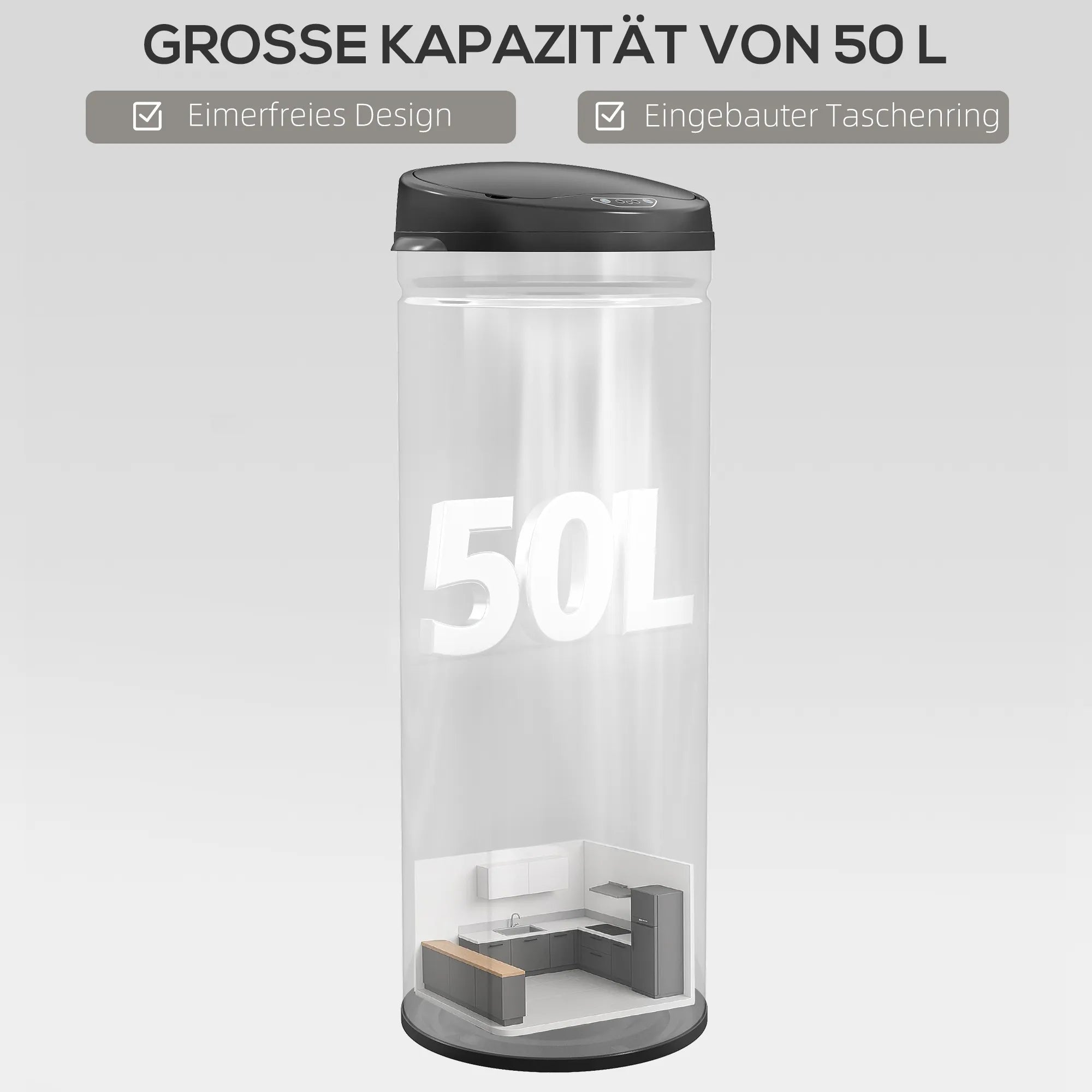 50 litrų talpos šiukšliadėžė su jutikliu ir „Soft-Close“ funkcija, neliestinė nerūdijančio plieno šiukšliadėžė higieniškoms virtuvėms, biurams, sidabrinės spalvos