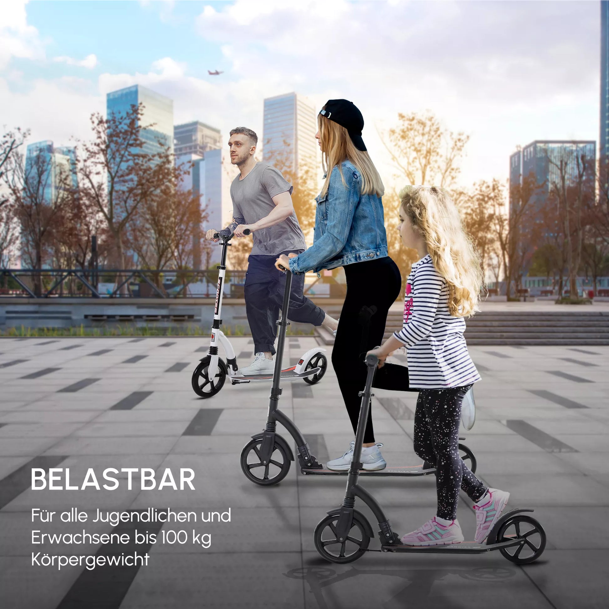 Riedžio paspirtukas, sulankstomas, su amortizatoriais, nuo 14 metų, juodas