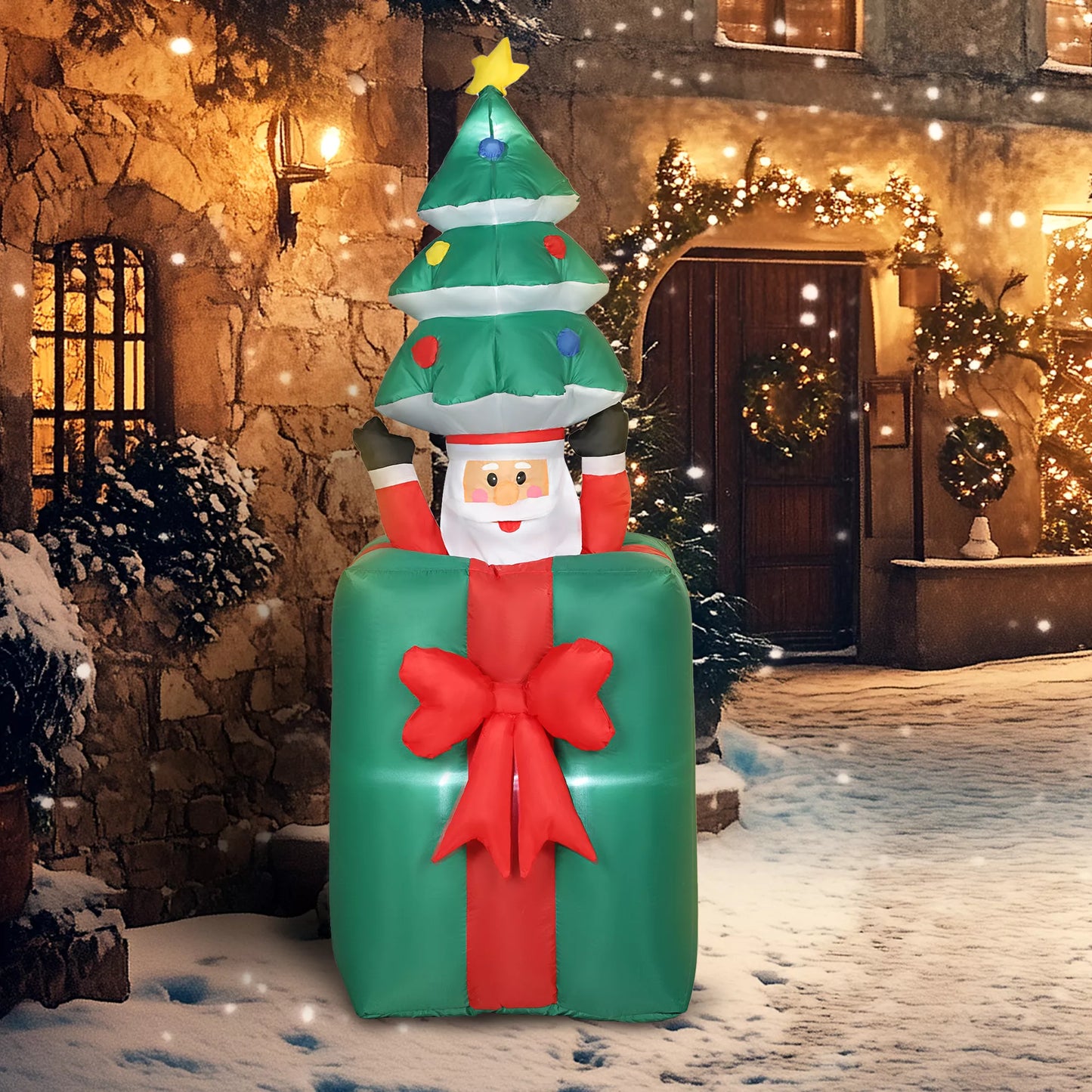 Pripučiama Kalėdų dekoracija su LED lemputėmis, poliesteris, skirta naudoti viduje ir lauke, Raudona+Žalia