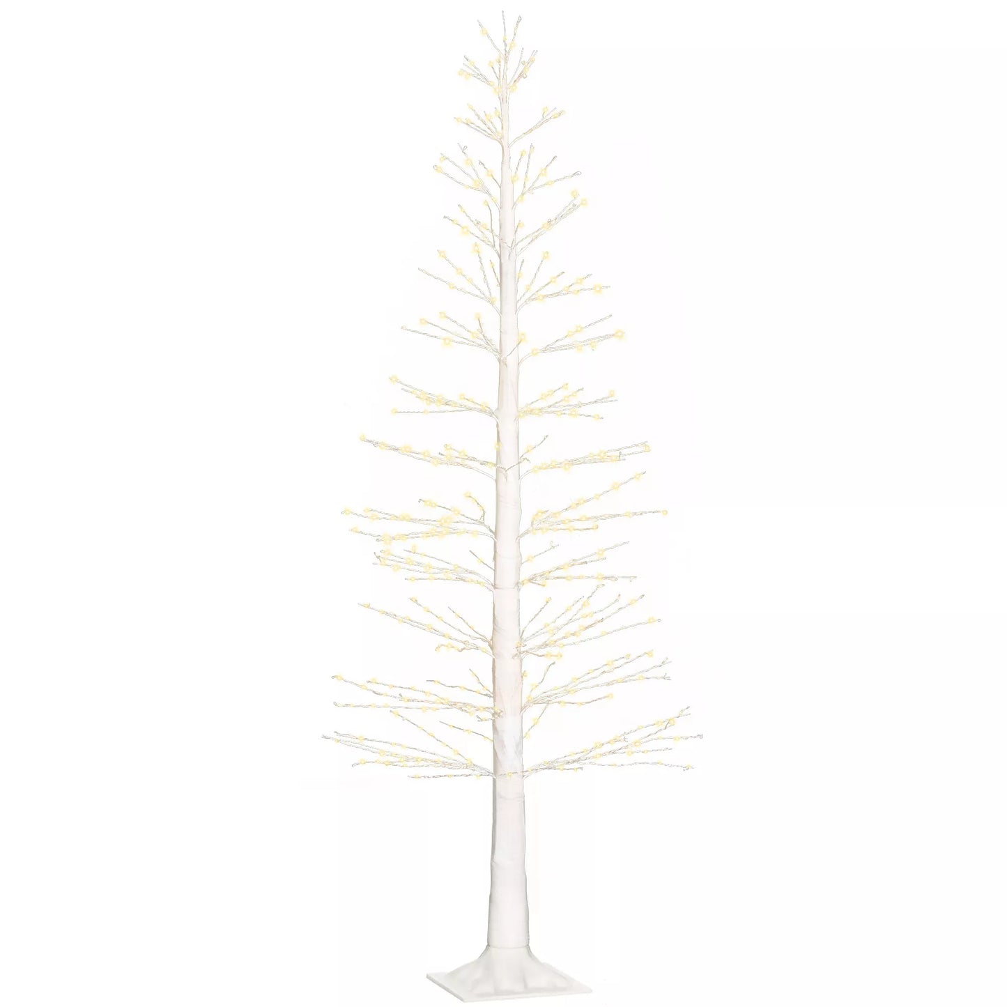 Dirbtinė eglė su LED apšvietimu, 180 cm aukščio Kalėdų eglutė, su natūraliomis žievės detalėmis, balta