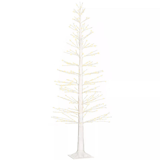 Dirbtinė eglė su LED apšvietimu, 180 cm aukščio Kalėdų eglutė, su natūraliomis žievės detalėmis, balta
