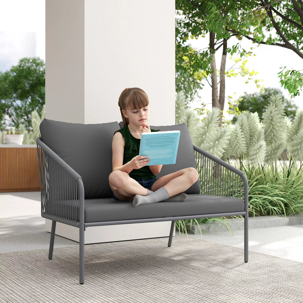 Sodo sofa su pagalvėlėmis 2-vietė rotango sofa Poilsio sofa Lauko balkono sofa 112 x 72 x 76 cm Pilka