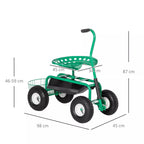 Sodo kėdutės matmenų schema: 98 cm ilgis, 45 cm plotis, 46–59 cm aukštis