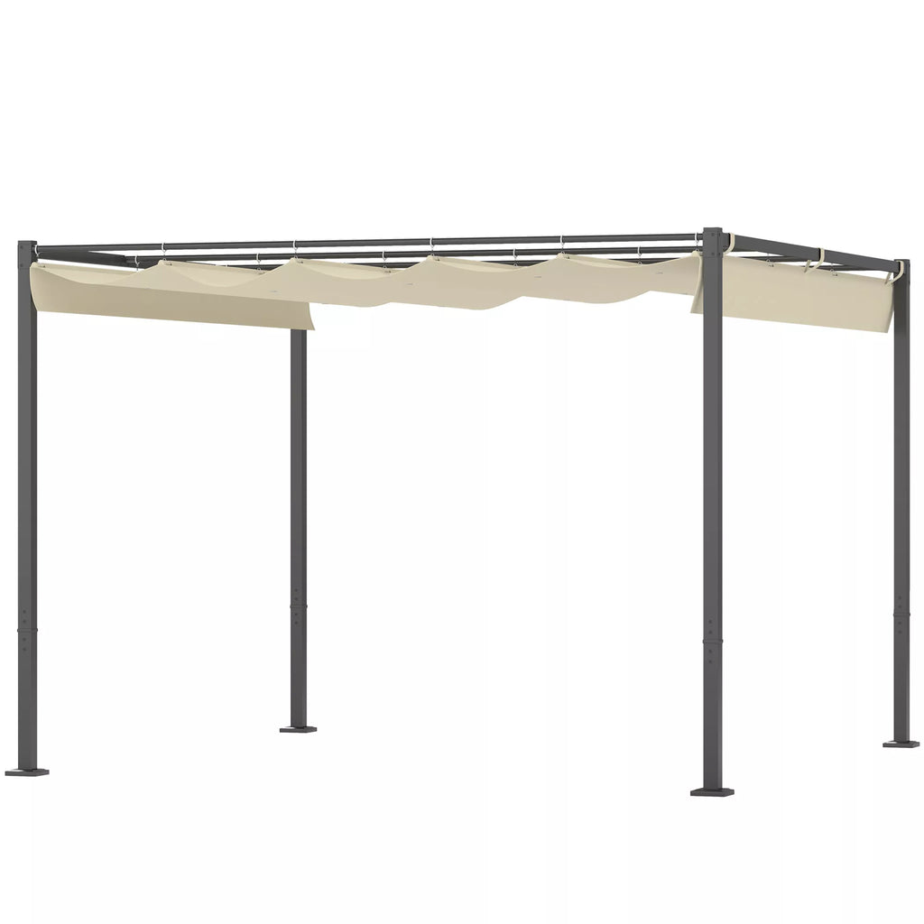3 x 3 m sodo pergola su ištraukiamu stogu, pavėsine, baldakimu šešėliui, UPF30+, smėlio spalvos