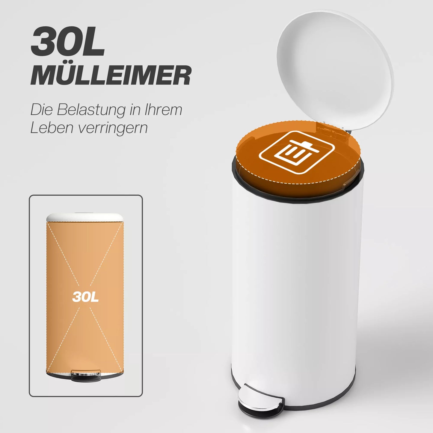 30 L šiukšliadėžė, su pedalu, užfiksuojamu dangčiu, atspari dėmėms, kreminės baltos spalvos