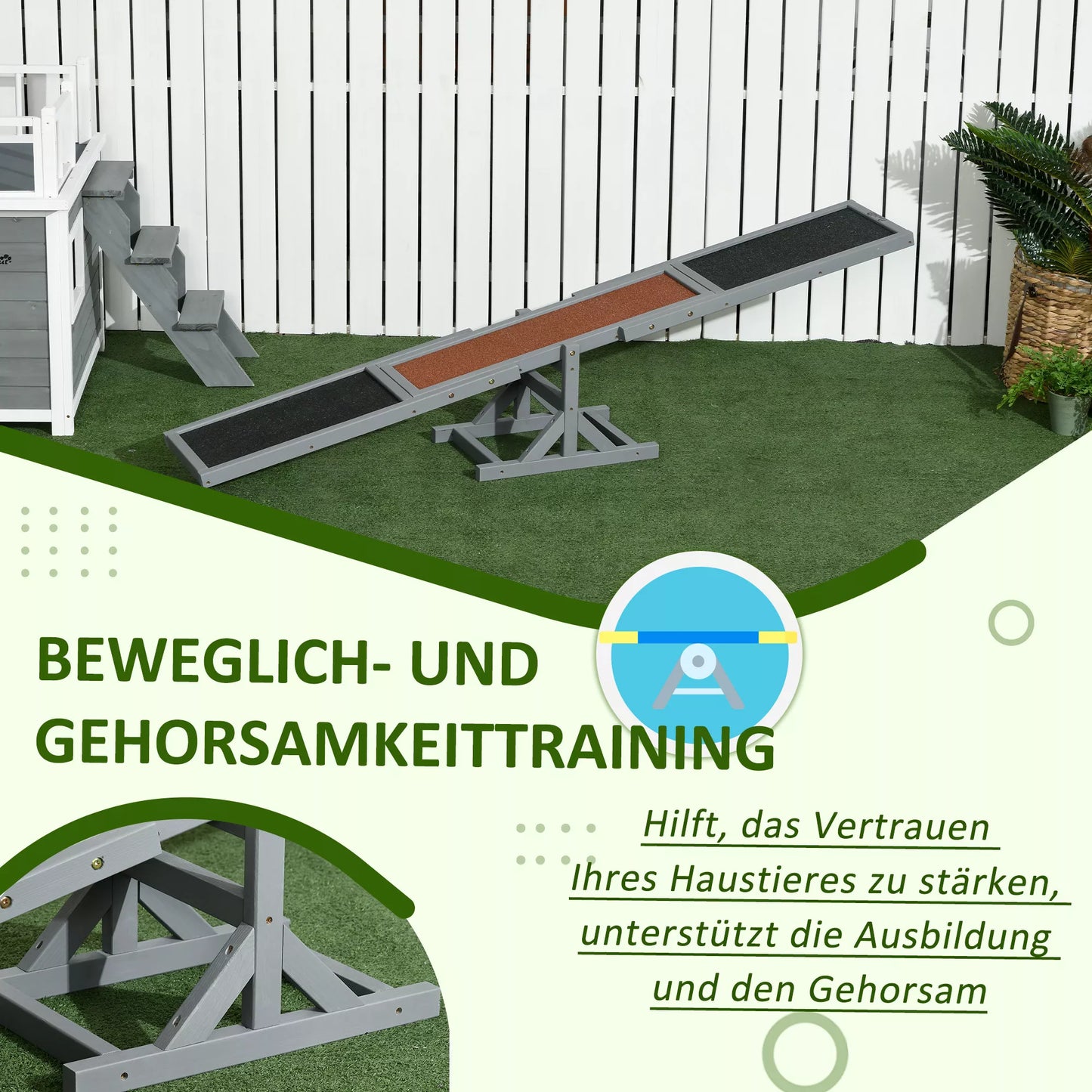 Šunų balansyras Aqulity, Šunų sporto balansyras, 180 x 30 x 30 cm, Pilka + Ruda