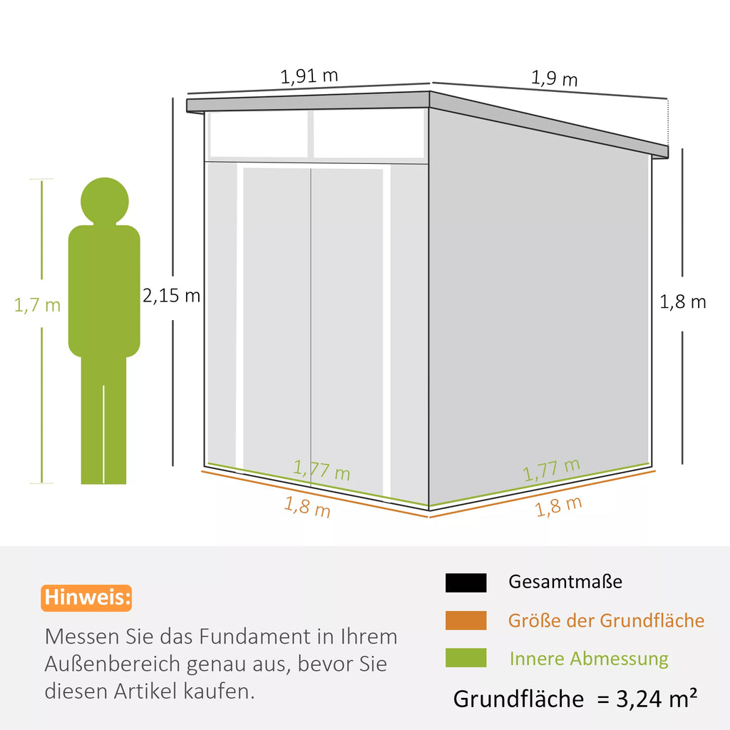 1,9 x 1,9  m sodo namelis, plastikinis įrankių namelis , užrakinamos durys, 2 ventiliacijos angos, tamsiai pilkos spalvos