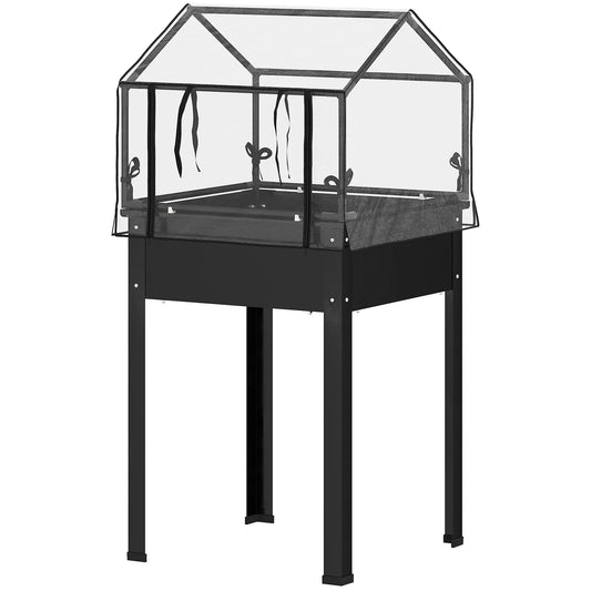 Pakeltas lysvės su šiltnamio stogeliu, paaukštinta augalų dėžė su drenažo angomis, 60 x 60 x 120 cm, juoda