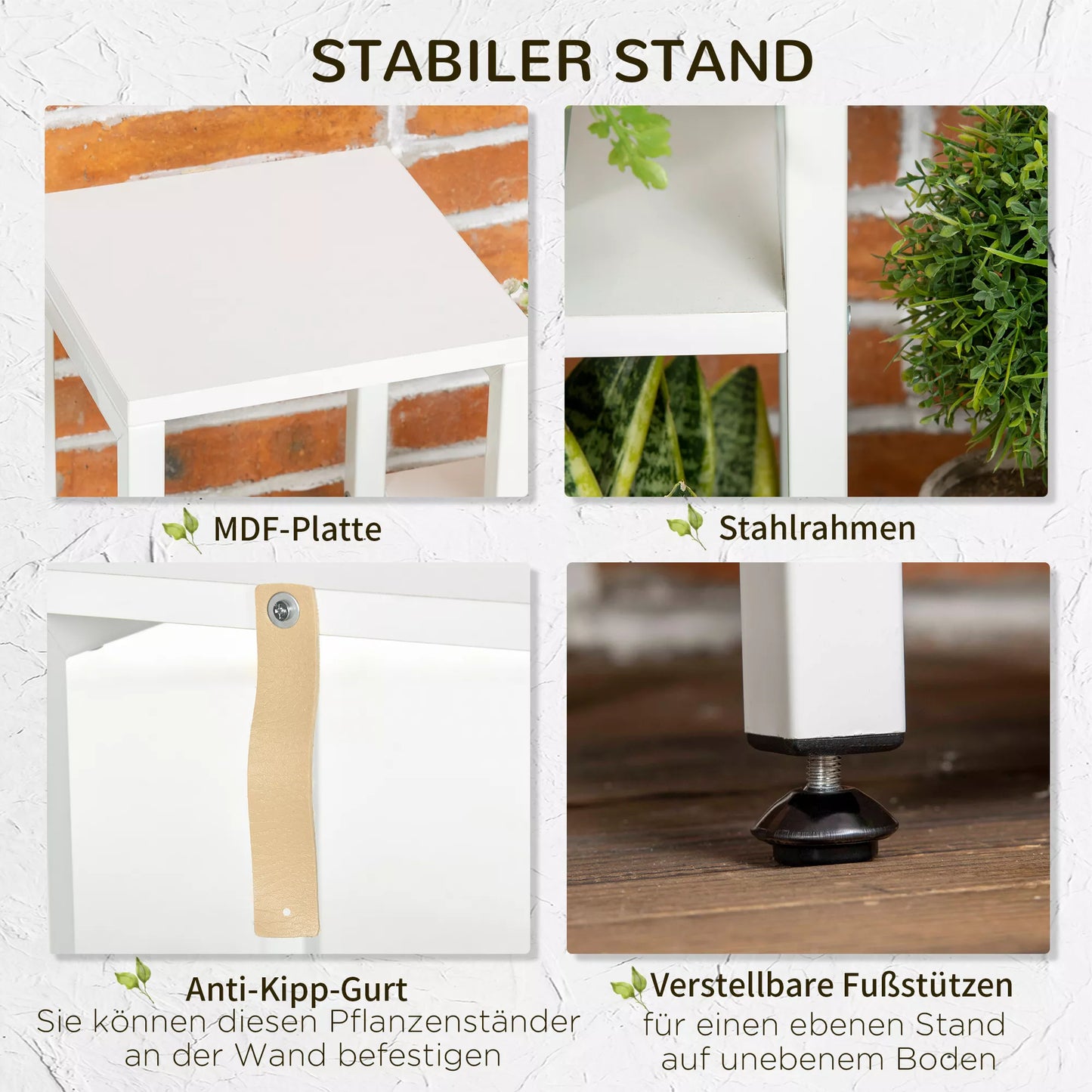 Augalų stovas, 7 pakopos, skirtas vidaus ir lauko erdvėms, plieninis, baltas, 65 x 23 x 94,5 cm