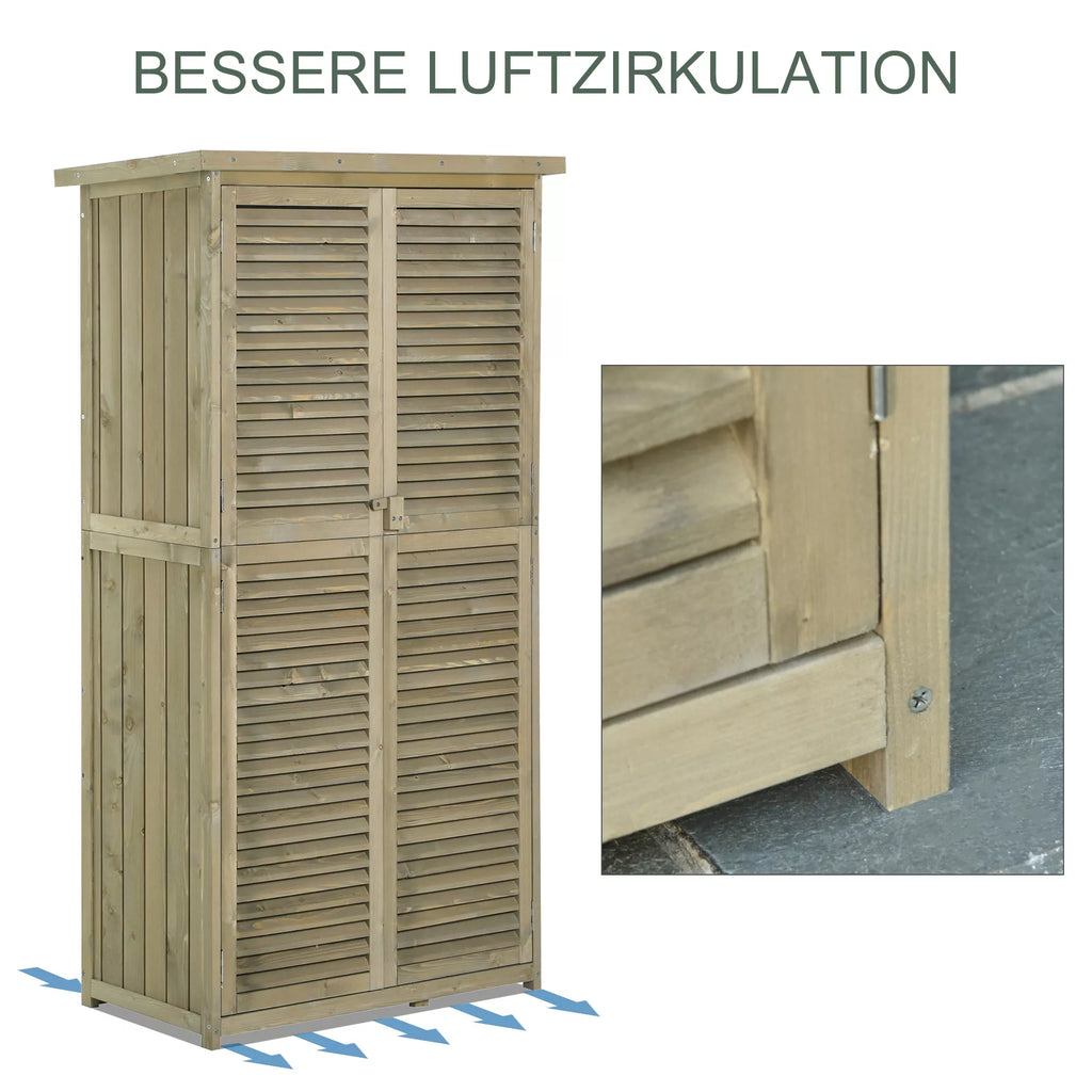 Medinės sodo spintelės žaliuzinių durelių detalė su vėdinimo anga