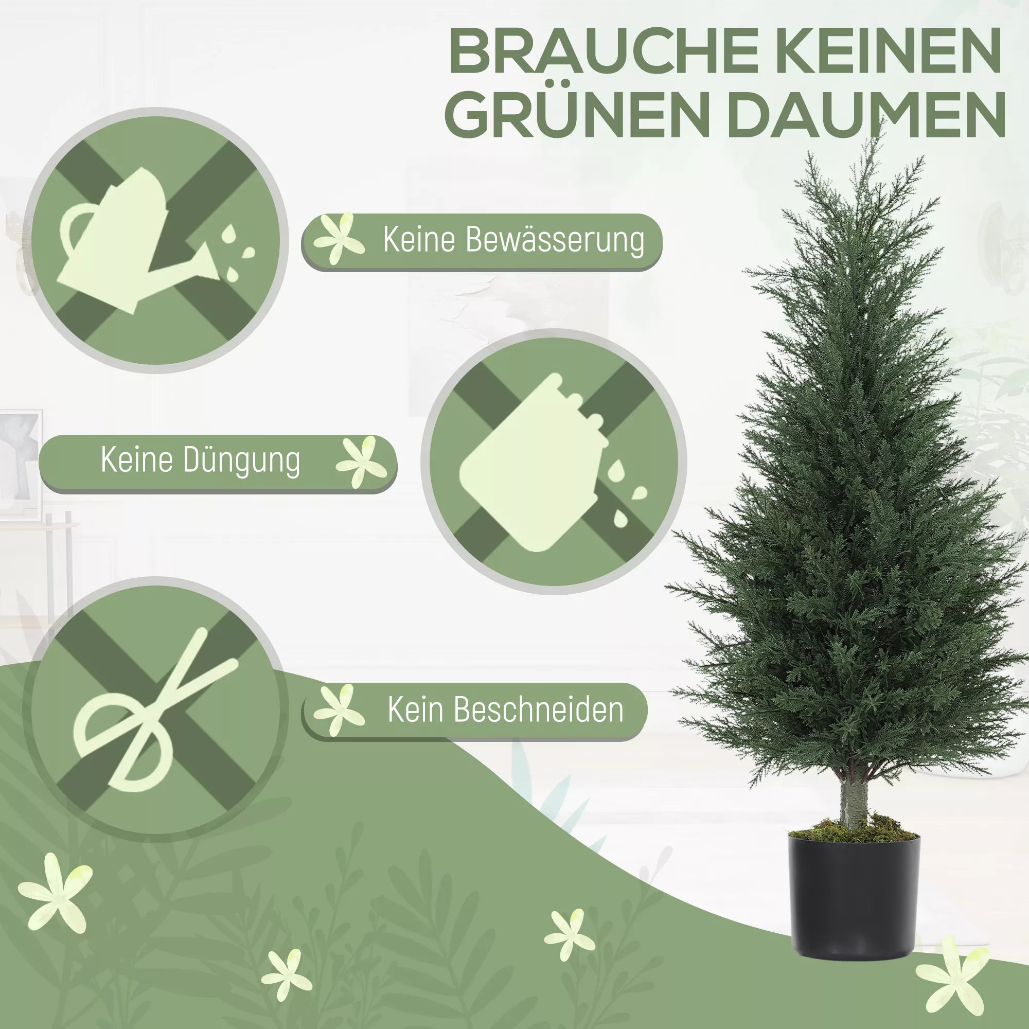 Dirbtinių kiparisų rinkinys su UV apsauga, augalas vazone, plastikas, 2 vienetai, žalia