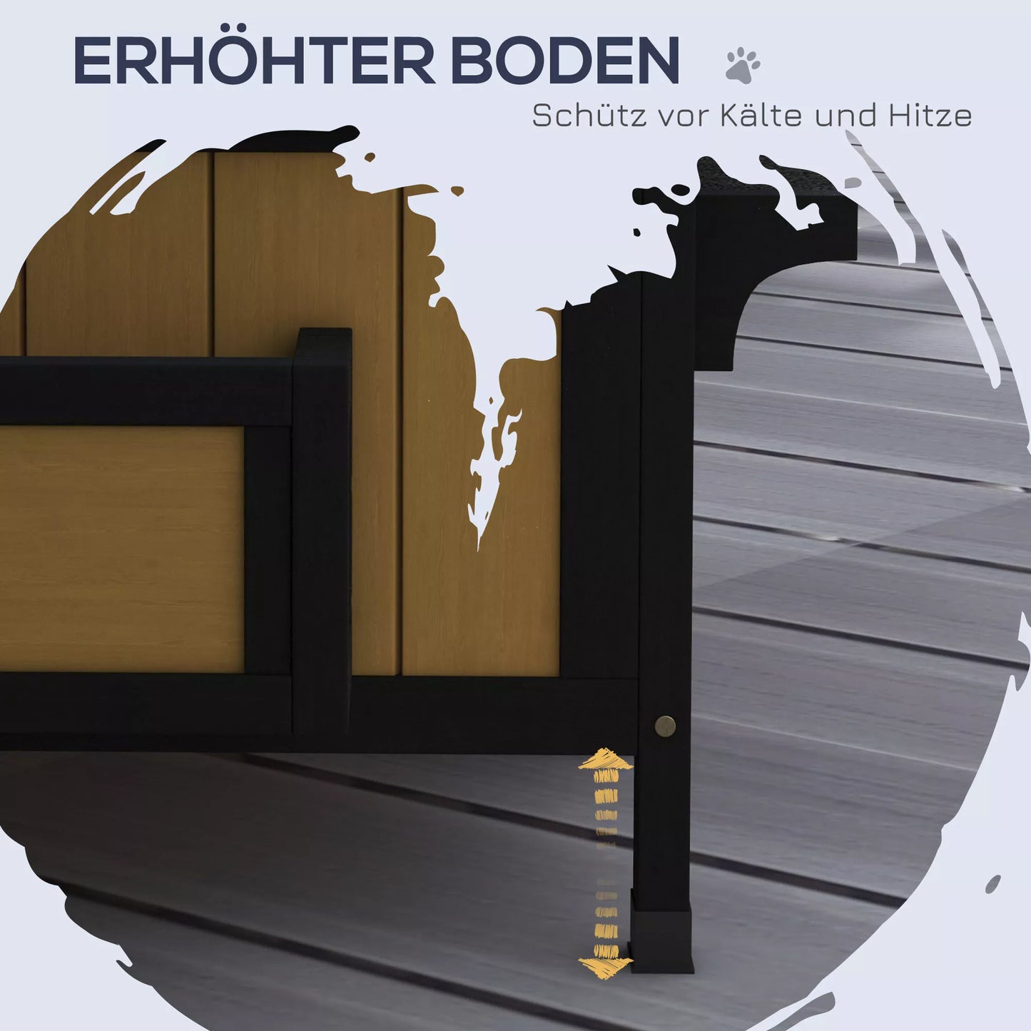 PawHut Katės namelis, katės būdelė, katės guolis, su gėlyne, 96 cm x 65 cm x 85,5 cm, geltonos + baltos + juodos spalvos