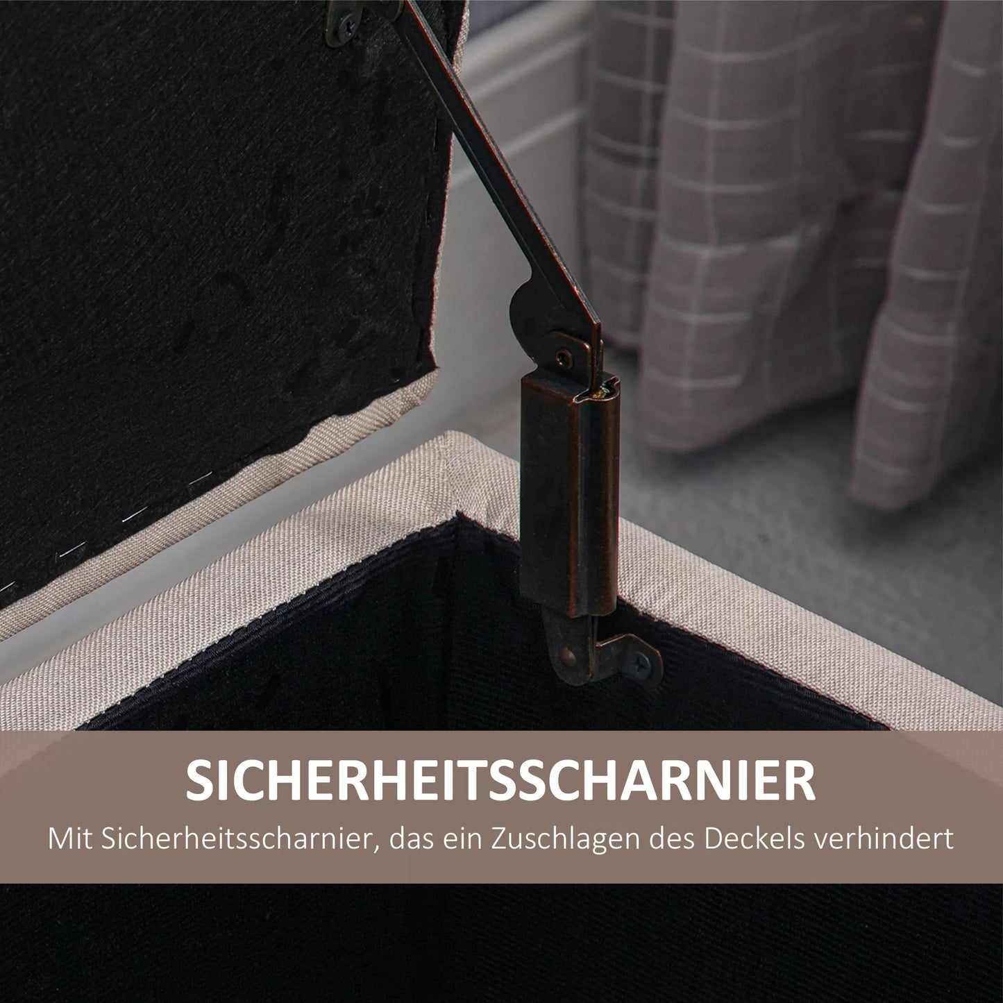 Sėdynė su daiktadėže, apmuštas suolas su lino imitacija, dėžė su medinėmis kojelėmis, suolynas su laikymo vieta svetainei, miegamajam, prieškambariui, 100 x 40 x 44 cm, kreminės baltos spalvos