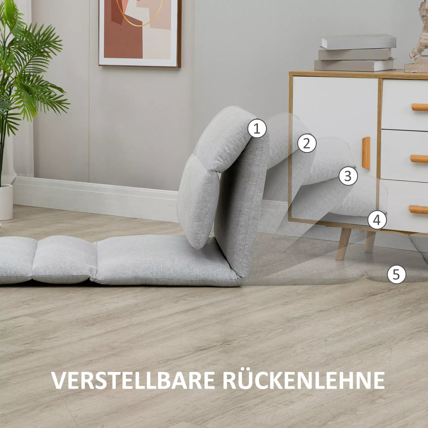 Sėdima kėdutė ant grindų, svečių čiužinys, lino išvaizda, kvėpuojanti viršutinė medžiaga, šviesiai pilka