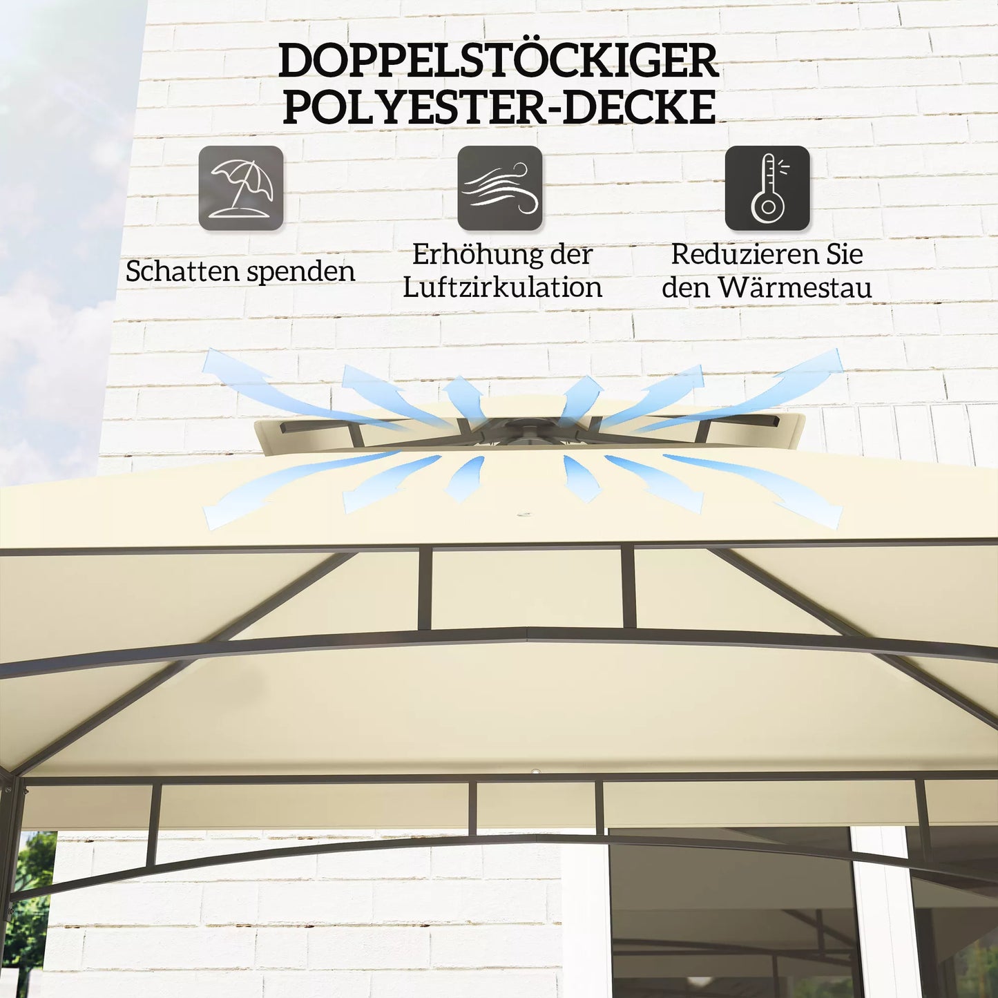 Grilio palapinė, BBQ palapinė, sodo pavėsinė su 2 lentynomis, sandėliavimo krepšiais, kabliukais, skirta terasai, smėlio spalvos