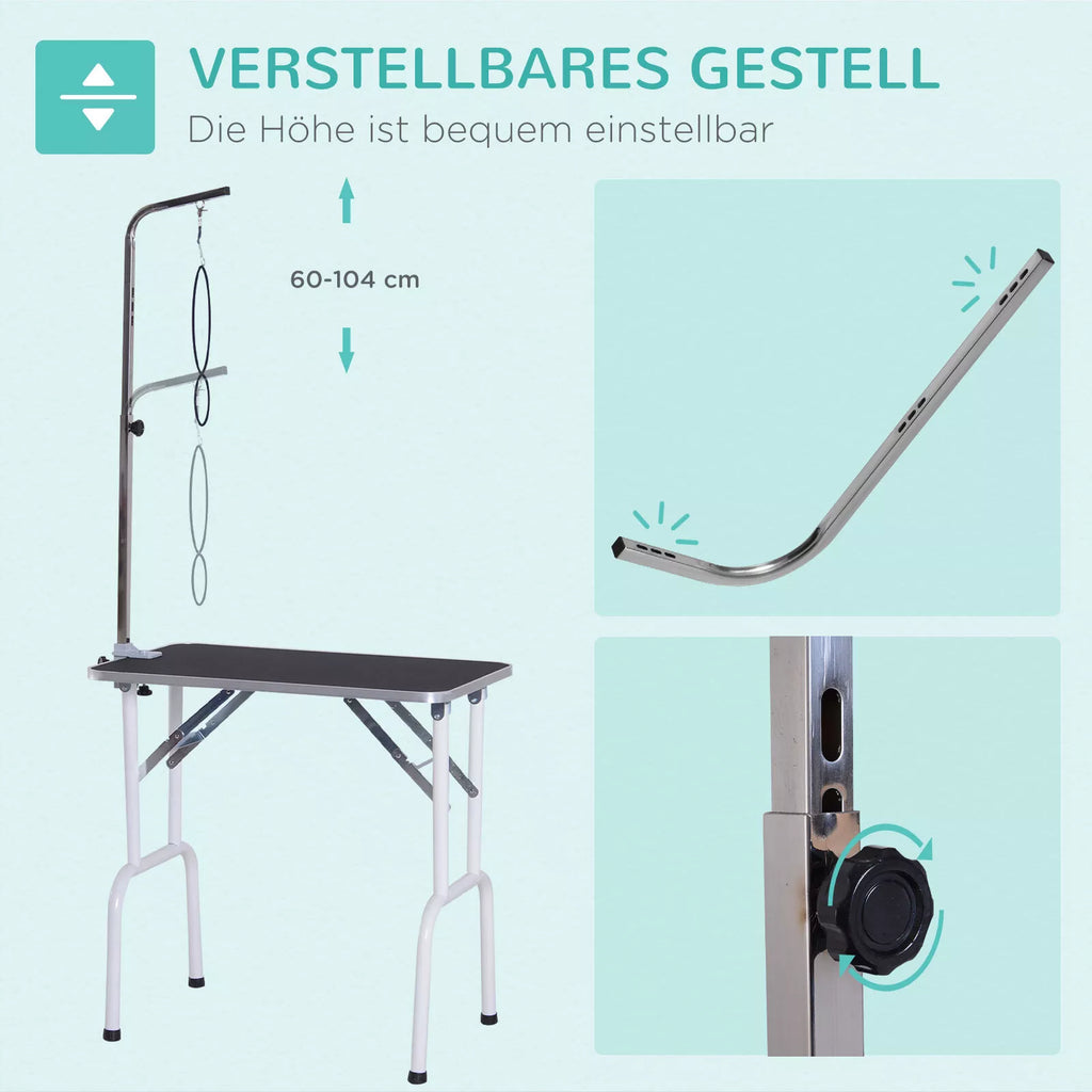 Sulankstomas kirpimo stalas Gyvūnų priežiūros stalas Kirpimo stalas Šunų ir kačių priežiūros stalas Metalo Juodas 81 x 48,5 x 80 cm