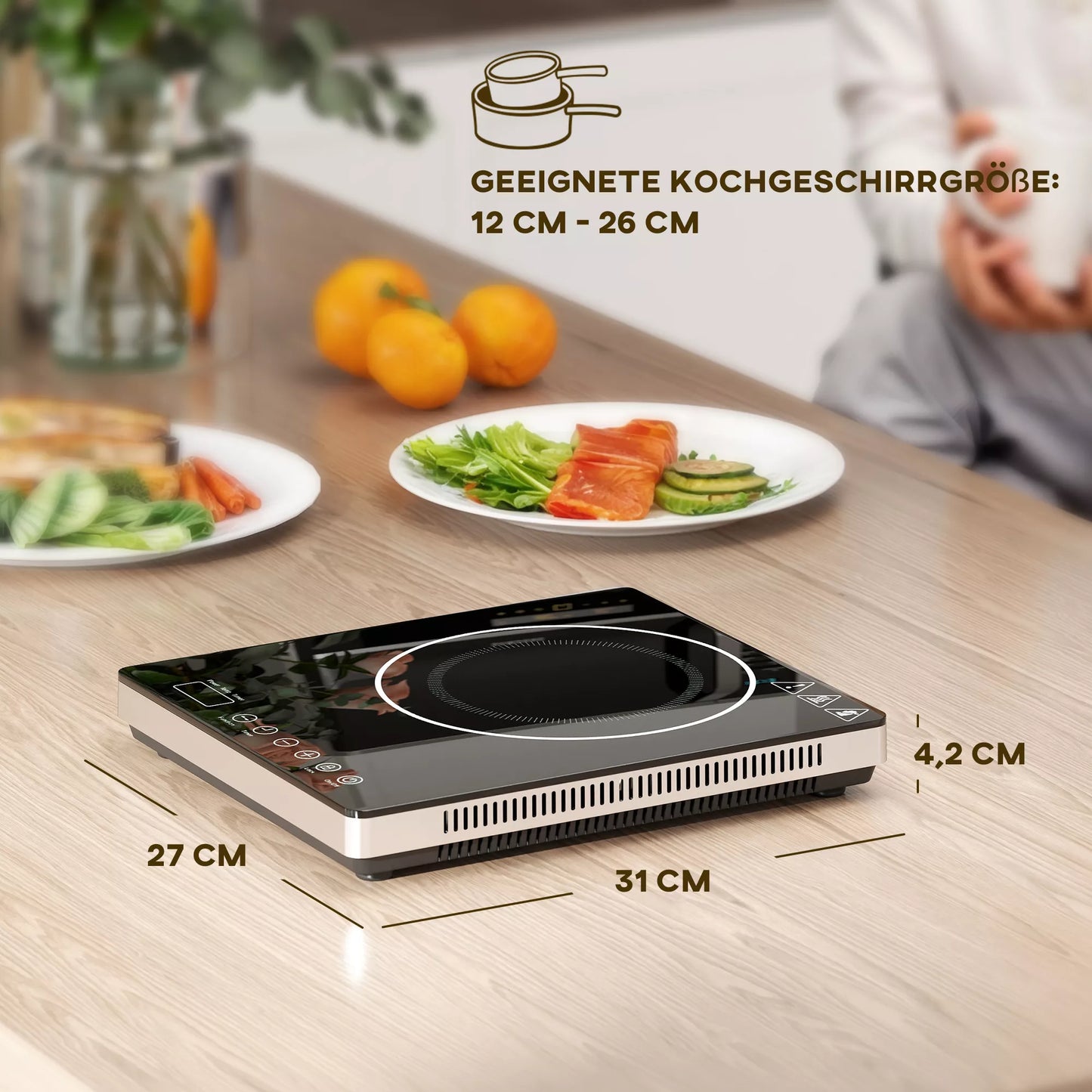 Indukcinė kaitlentė su 10 pakopų temperatūros valdymu, lietimui jautriu skydeliu, juoda