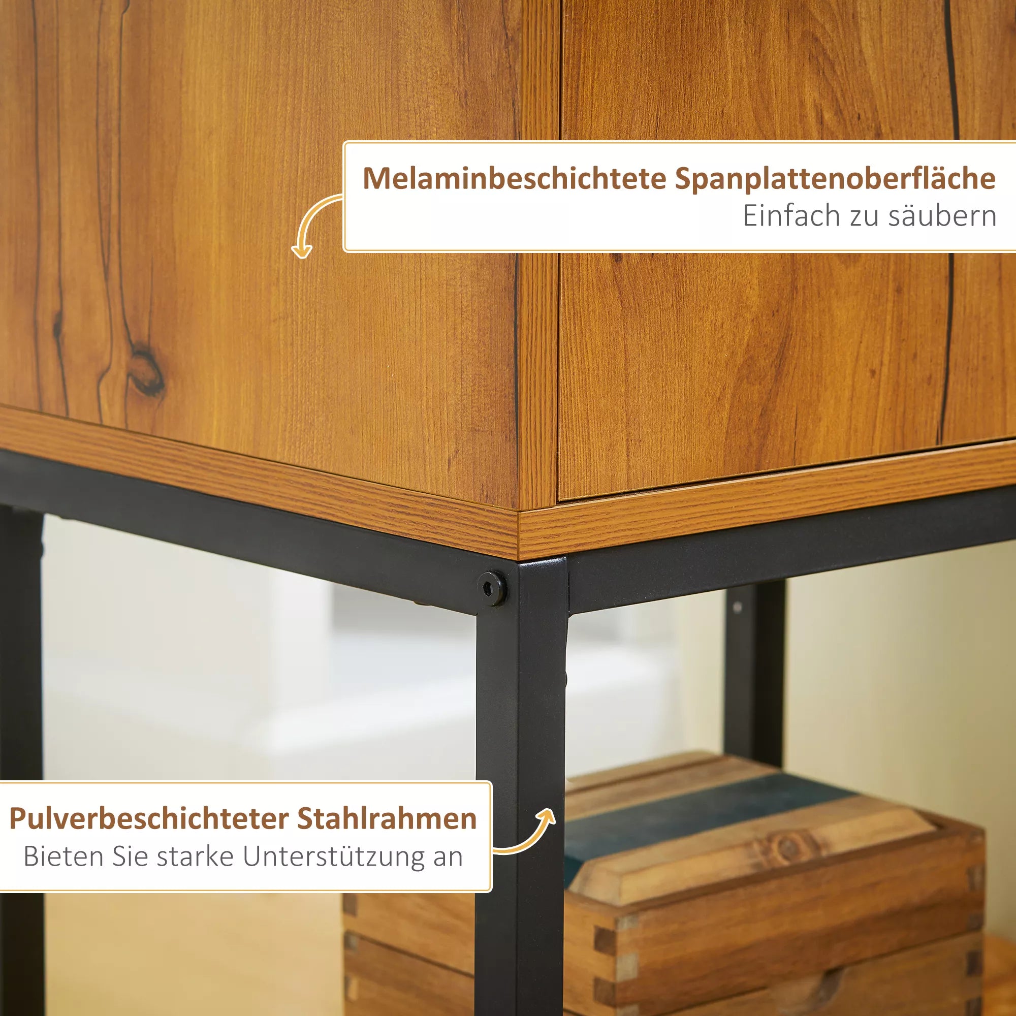 Pramoninio dizaino konsolė, pagalbinis staliukas, bufetas, 1 spintelė, natūralus medis + juoda spalva
