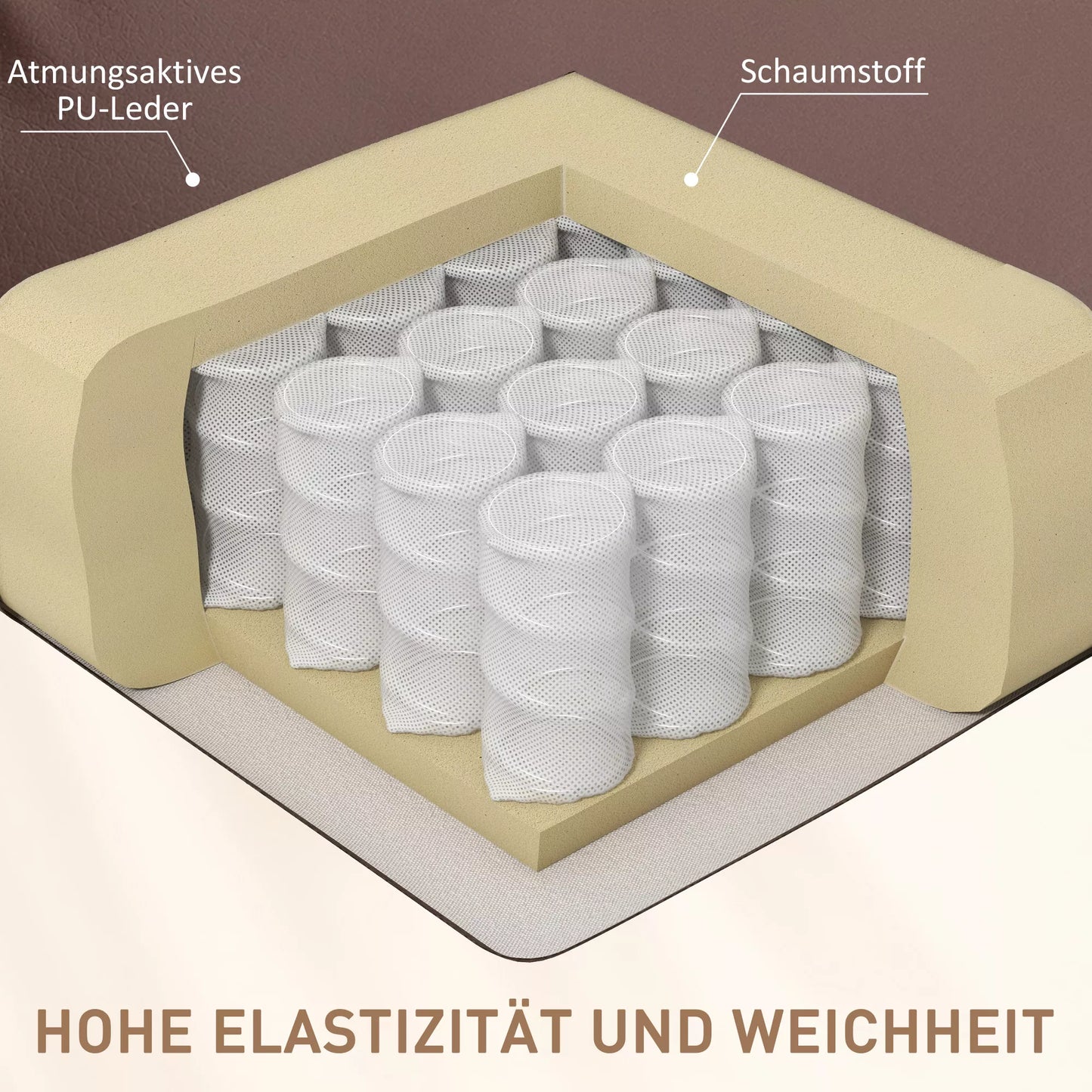 Atlošiama masažinė kėdė su pulteliu 94 x 99 x 99 cm, dirbtinė oda, ruda