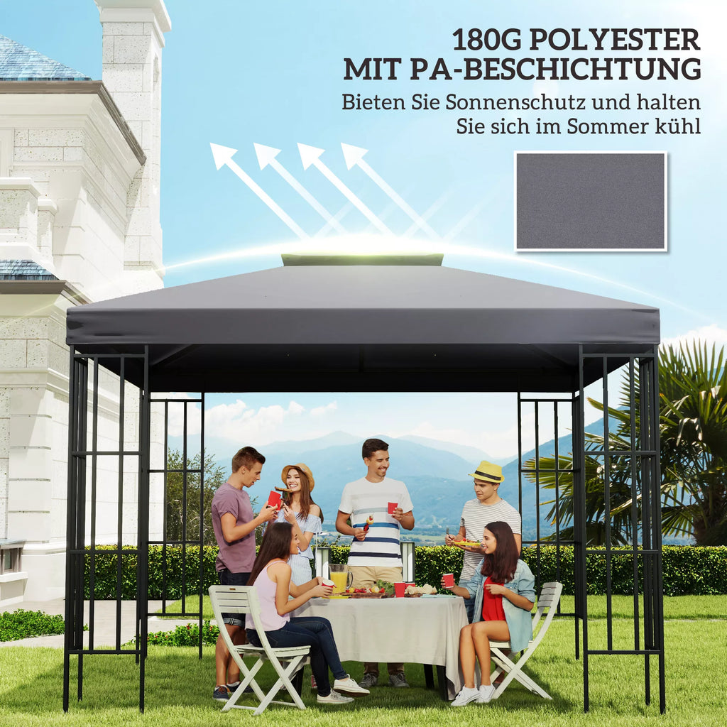 Atsarginis stogas paviljonui 3 x 3 m, vandeniui atsparus paviljono stogas su dvigubu stogu, drenažo angomis, atsarginis apvalkalas Atsarginės dalys sodo paviljonui Sodo palapinė Tamsiai pilka