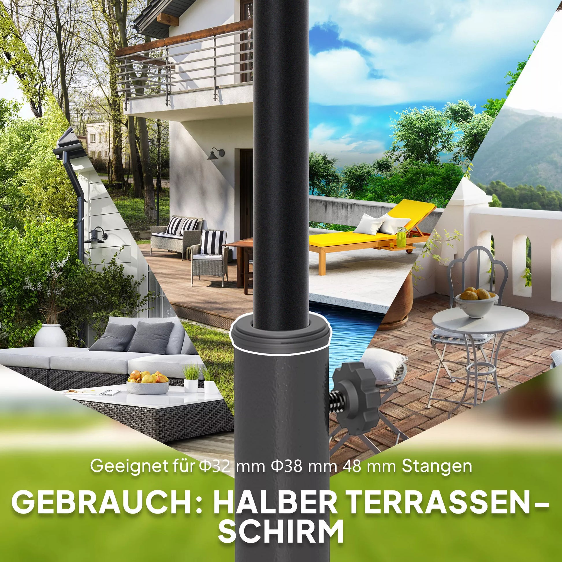 Pusapvalis betoninis saulės skėčio stovas, 32/38/48 mm kotui (pilkas)